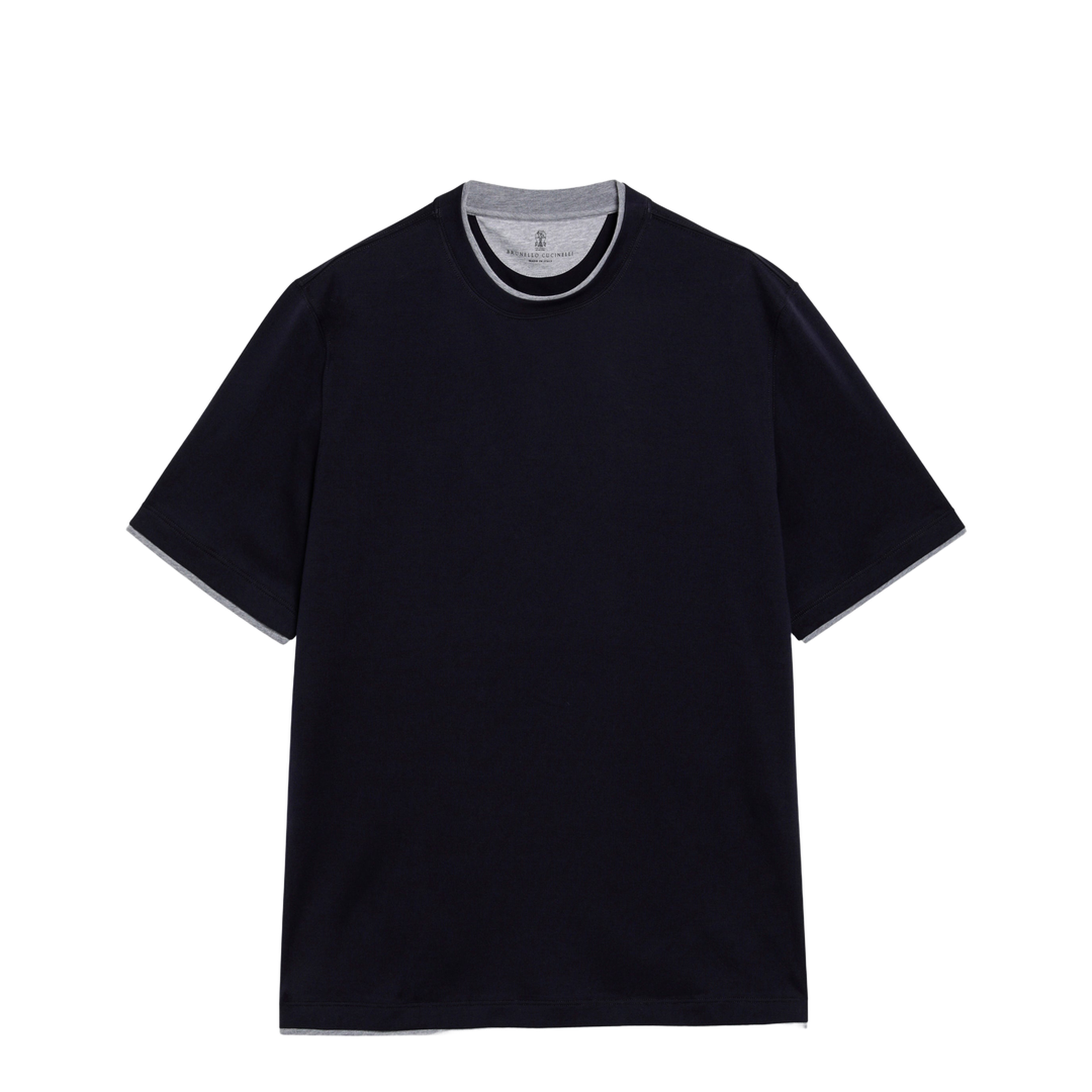 Crew-neck Cotton Jersey T-shirt with Faux Layering, Cobalt - Image 1
