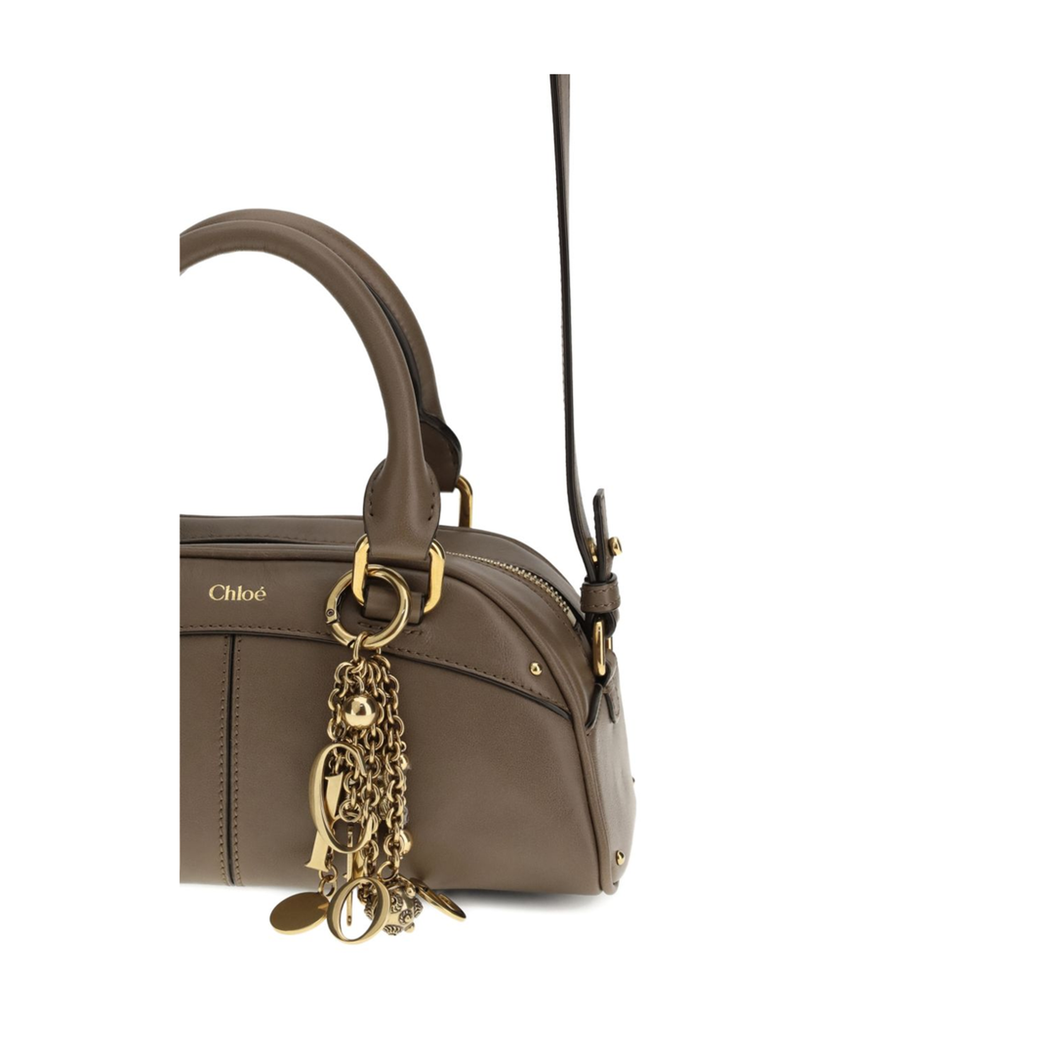 Small Bowling Bag in Soft Leather Beige - Image 4