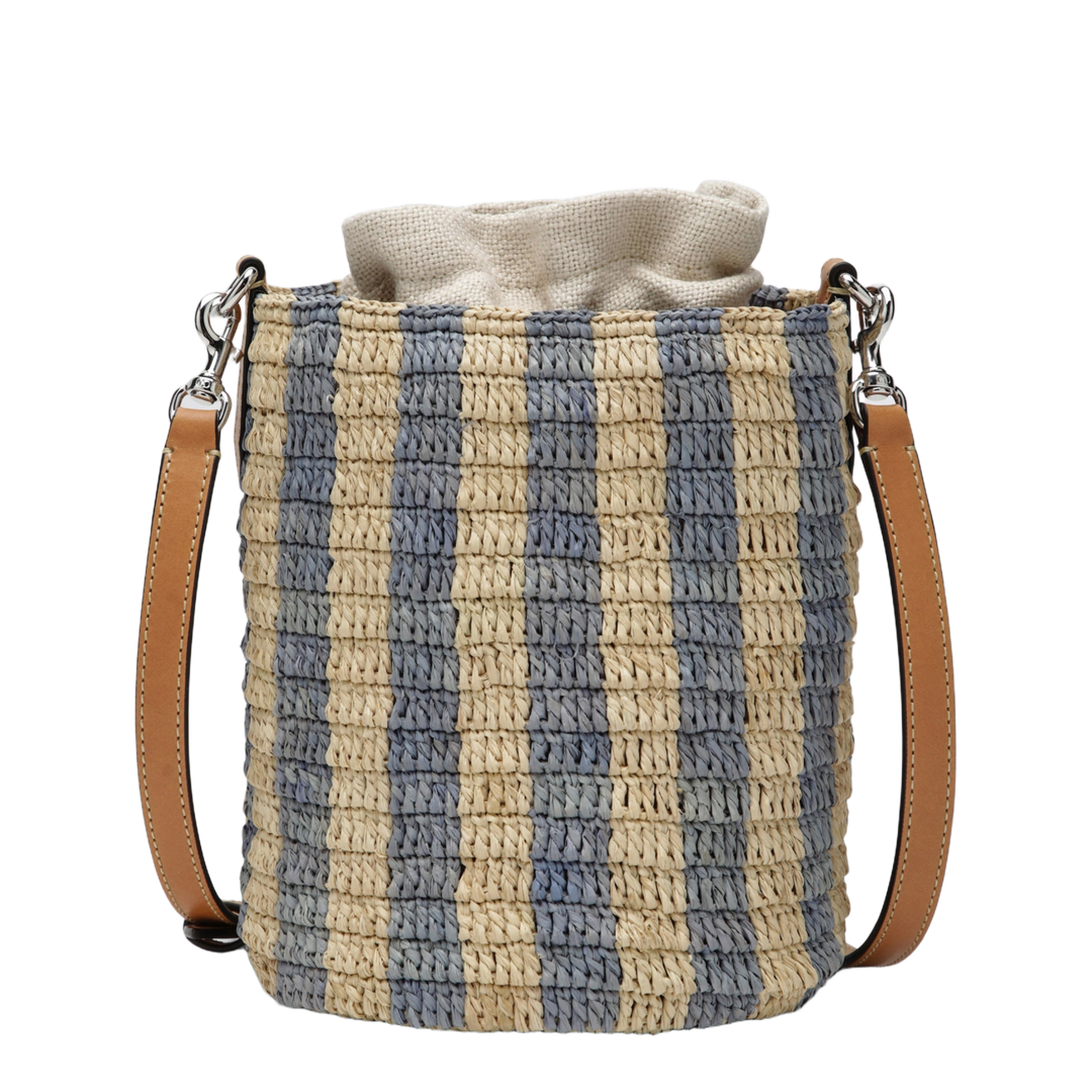 VLogo Signature Small Raffia Bucket Bag - Natural/Black - Image 2