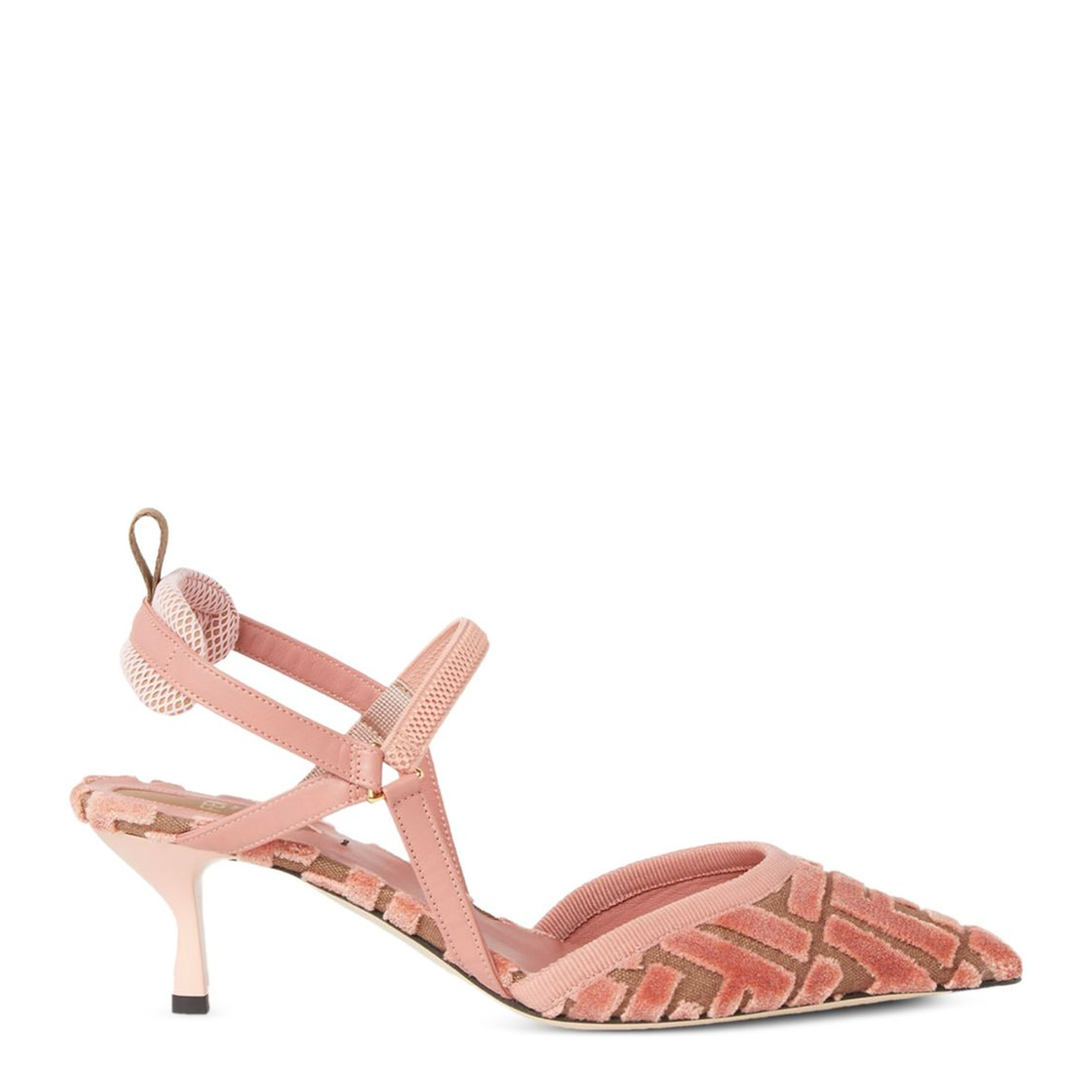 Pink Leather FF-Pattern Slingback Strap Pointed Toe Kitten Heel - Image 1