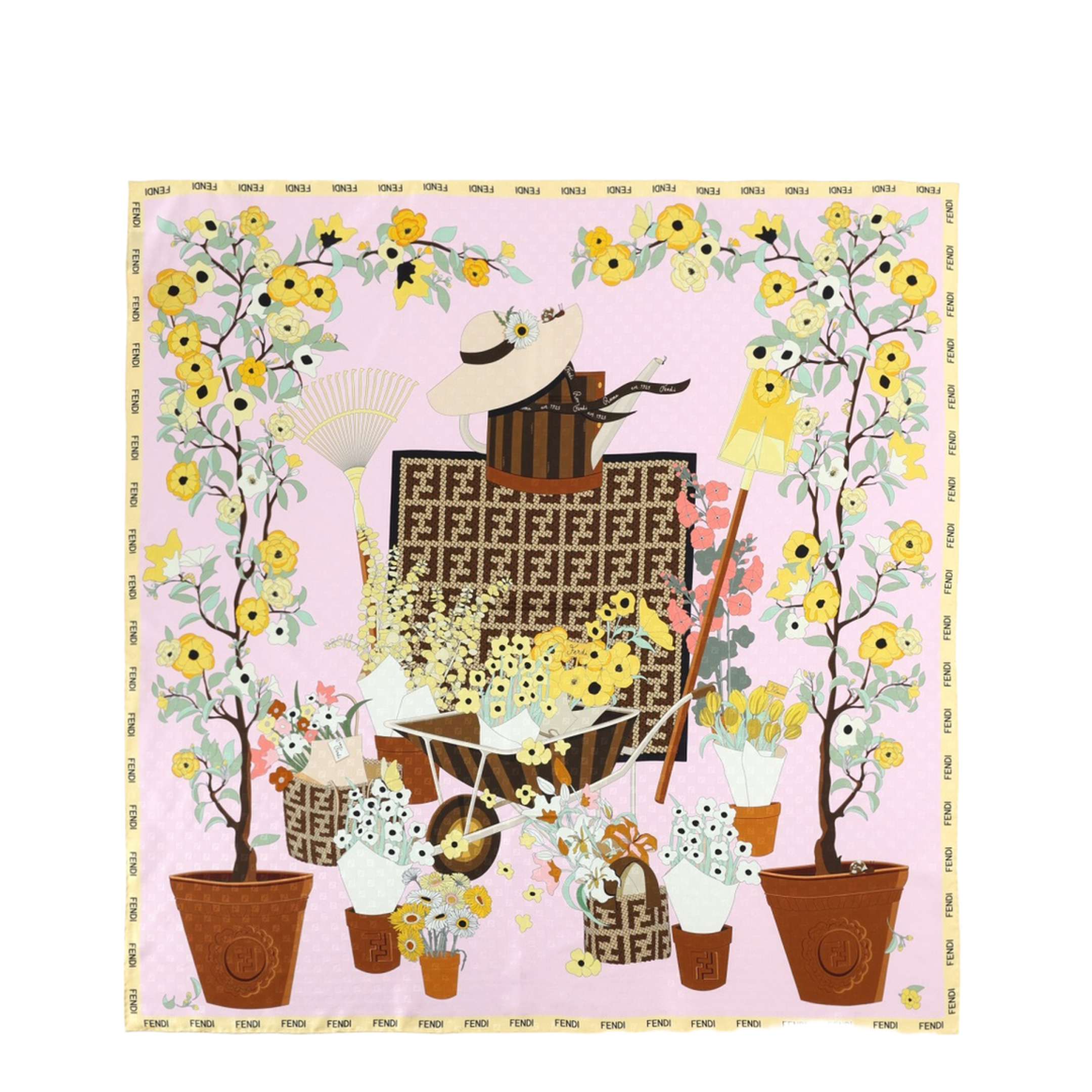 Gardening Pink Multicoloured Silk Foulard - Image 1