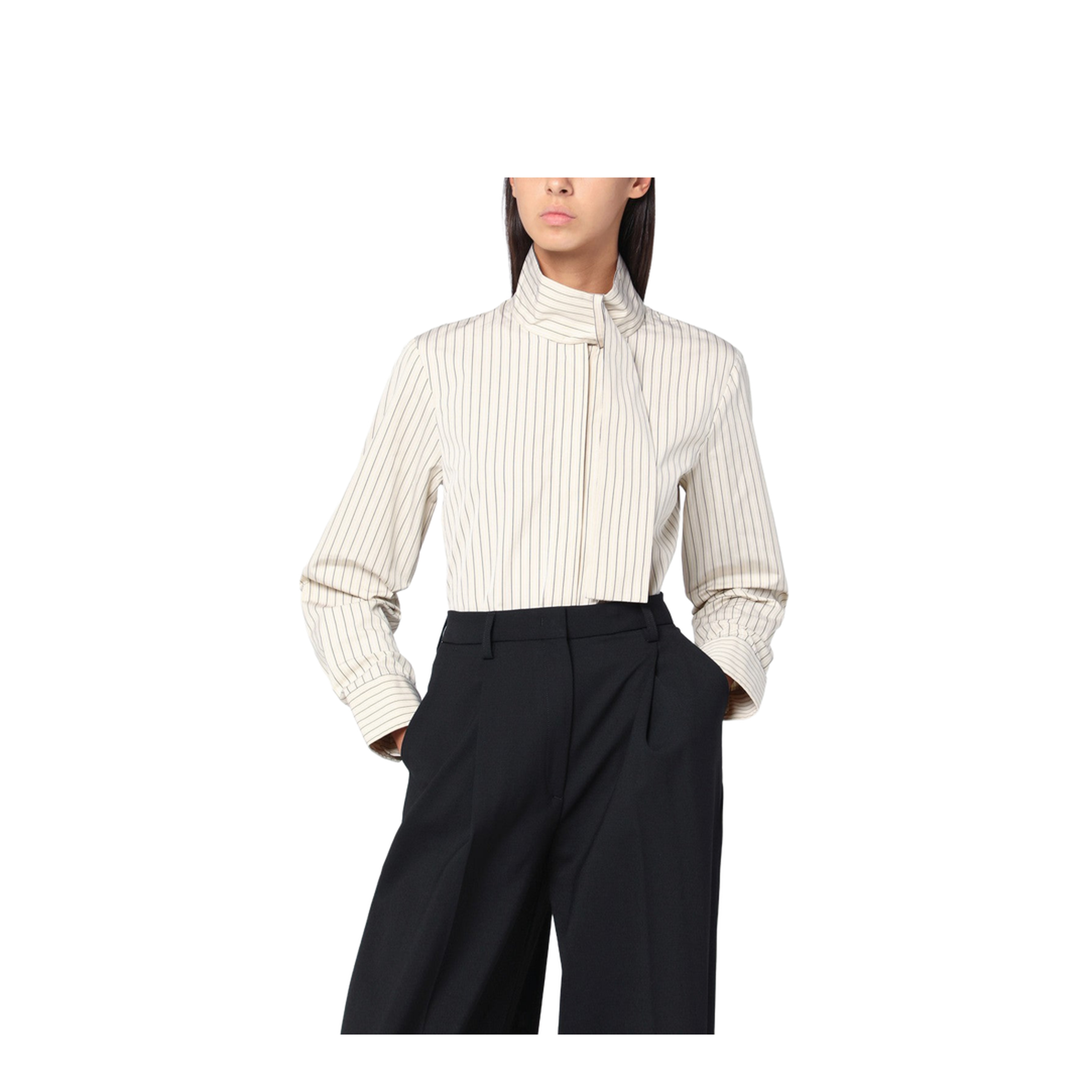 Striped Shirt with Scarf Collar - Image 1