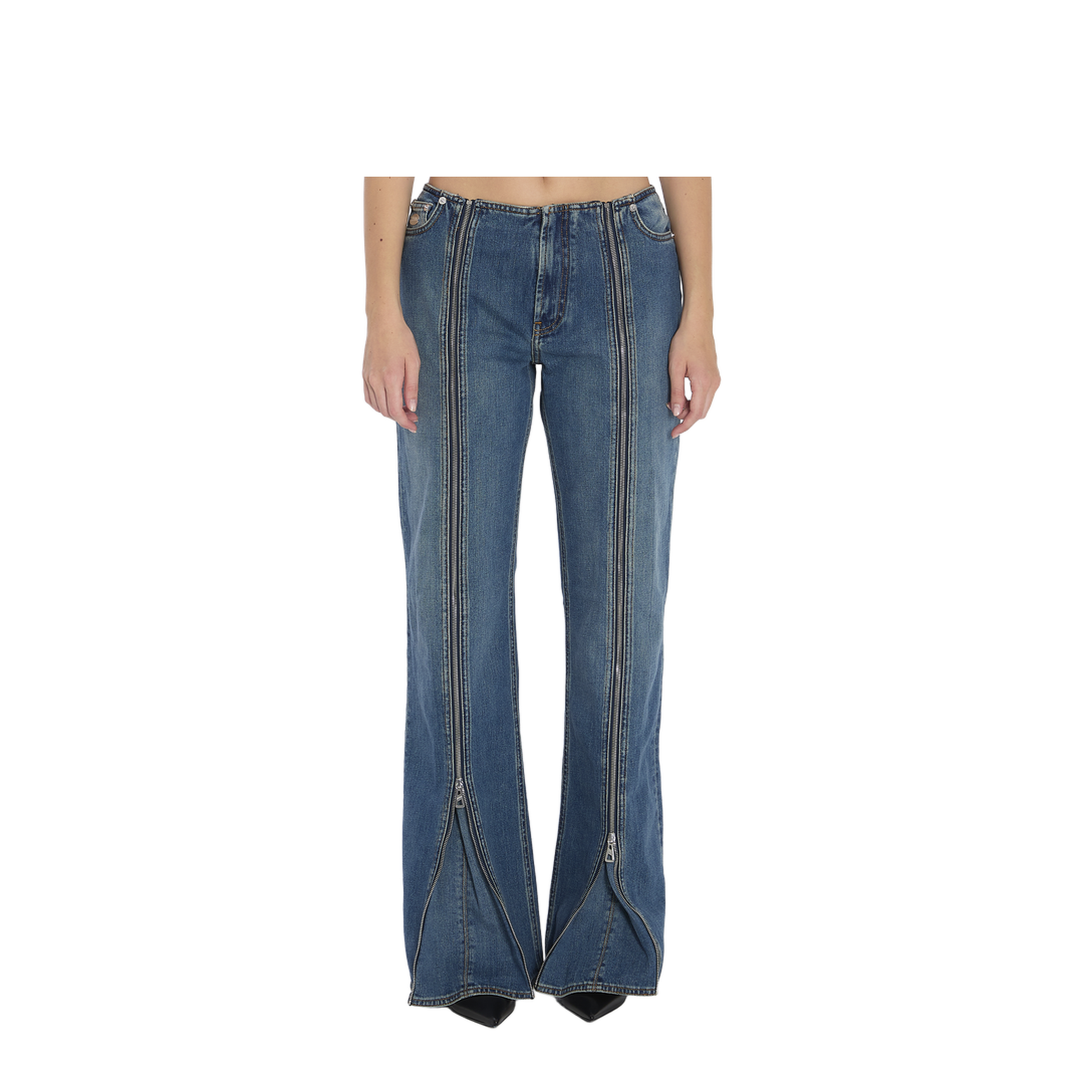 Denim Front Zipped Trousers - Image 1