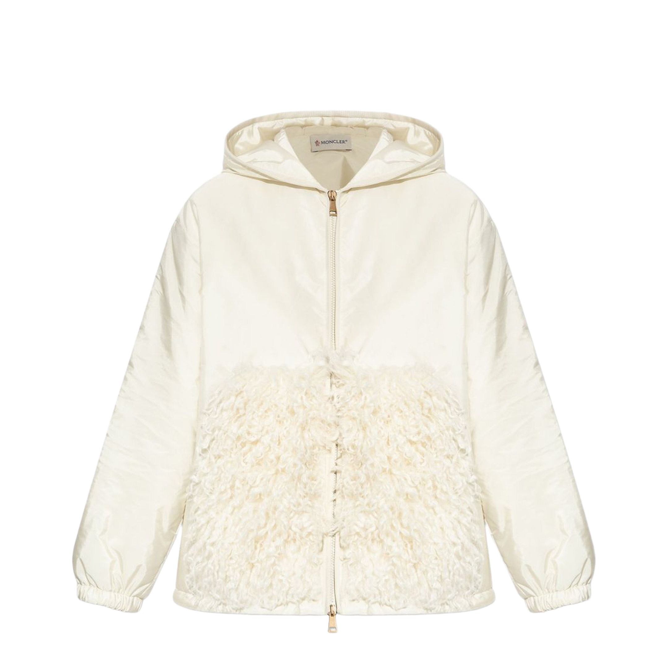 White Teddy-Trimmed Padded Zip-Up Hoodie - Image 1