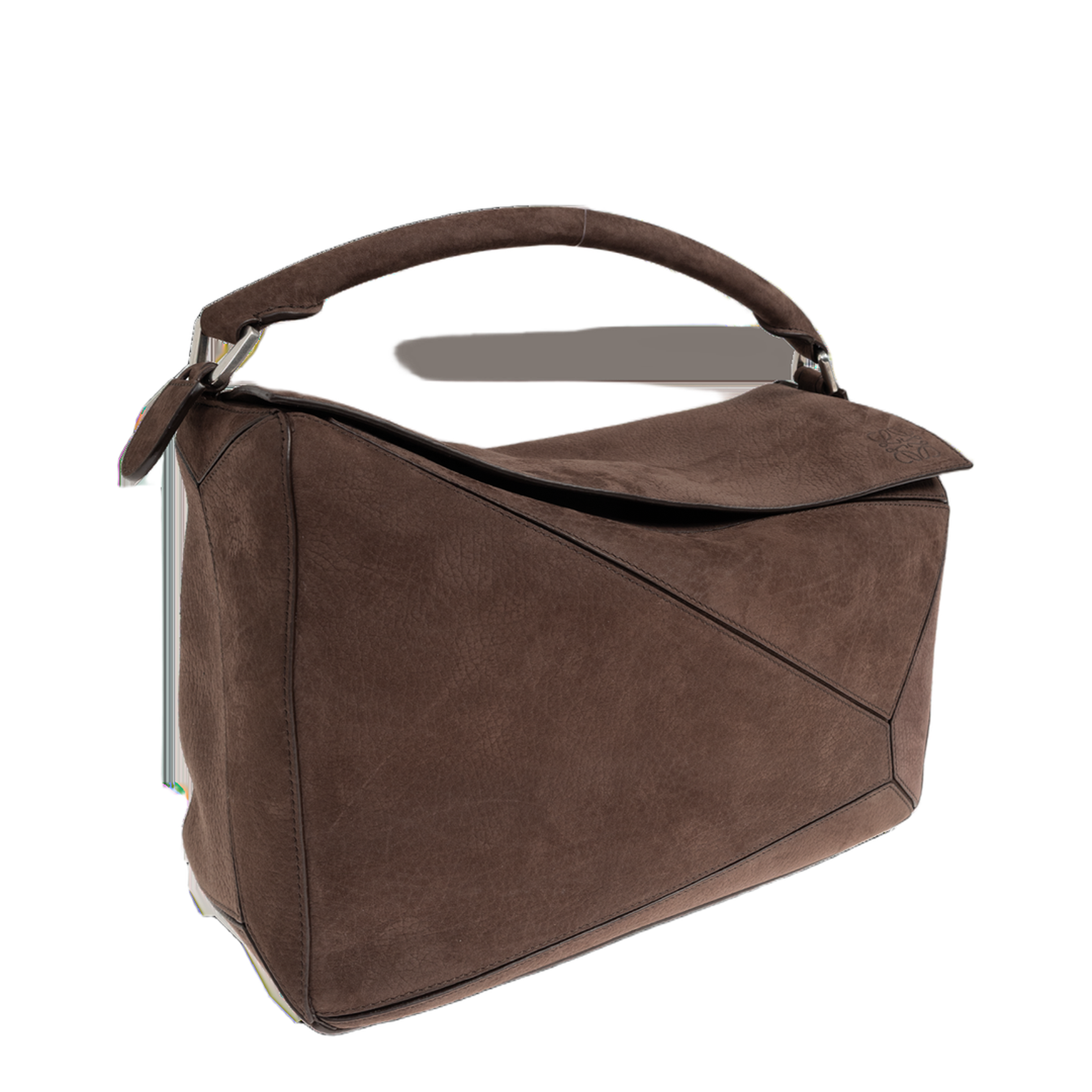 Puzzle Large Grained Nubuck Shoulder Bag - Dark Chestnut - Image 3