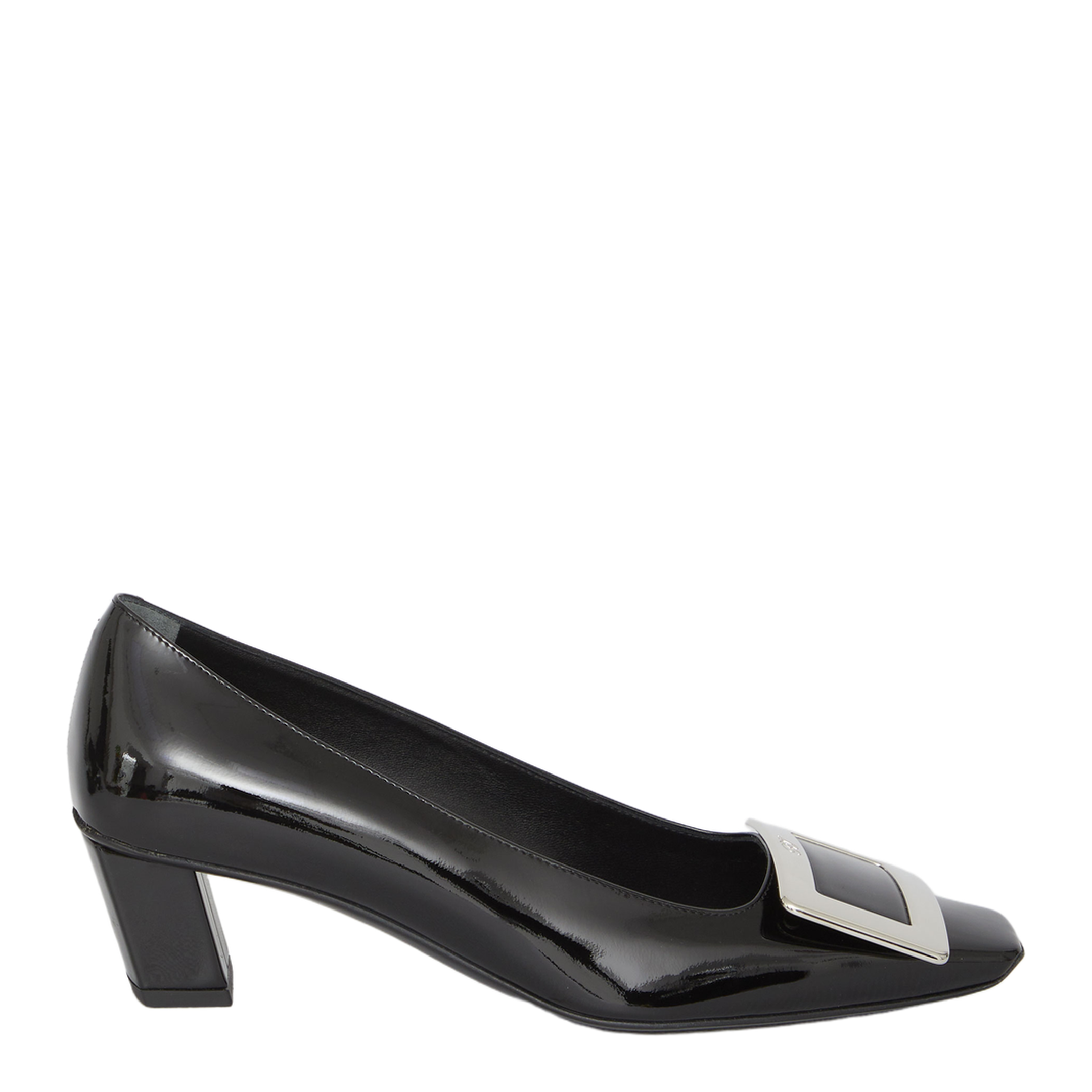 black calfskin pumps with buckle and wide heel - Image 1