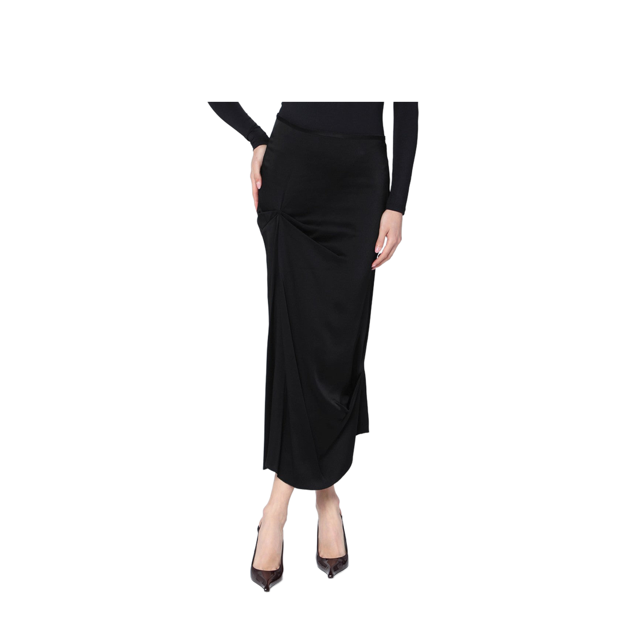 Black Midi Skirt with Draping - Image 1