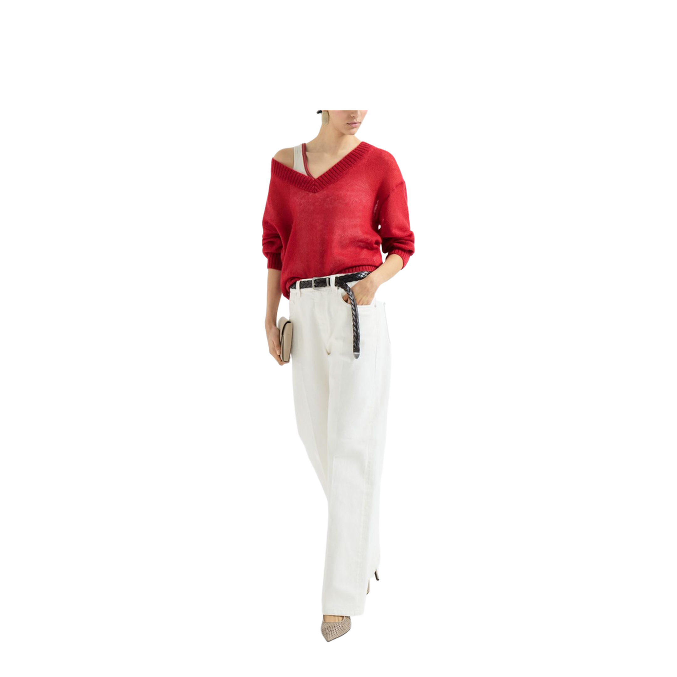 V-neck Knitted Sweater Red - Image 6