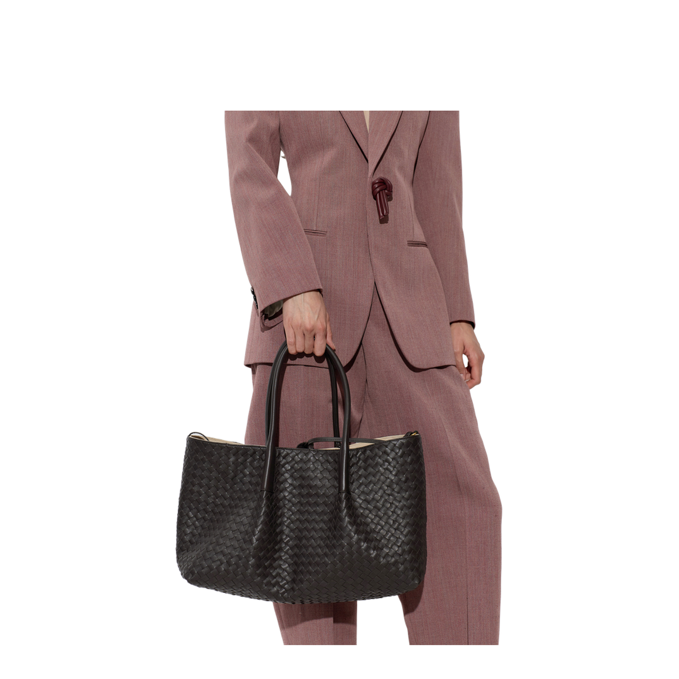 Pinacoteca Large Calfskin Tote Bags - Espresso/Ecru - Image 2