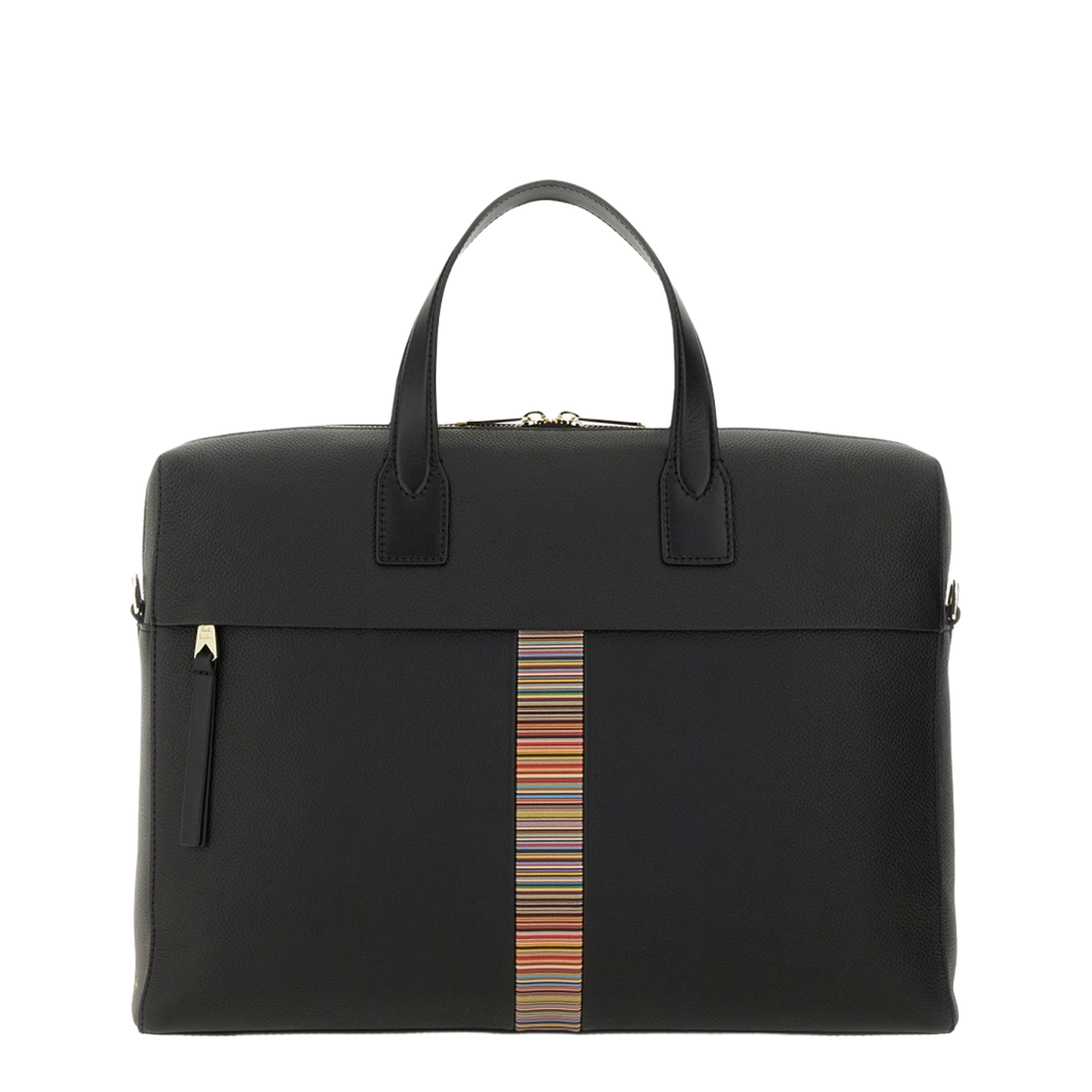 Black Leather Folio Bag with Signature Stripe Edges - Image 2