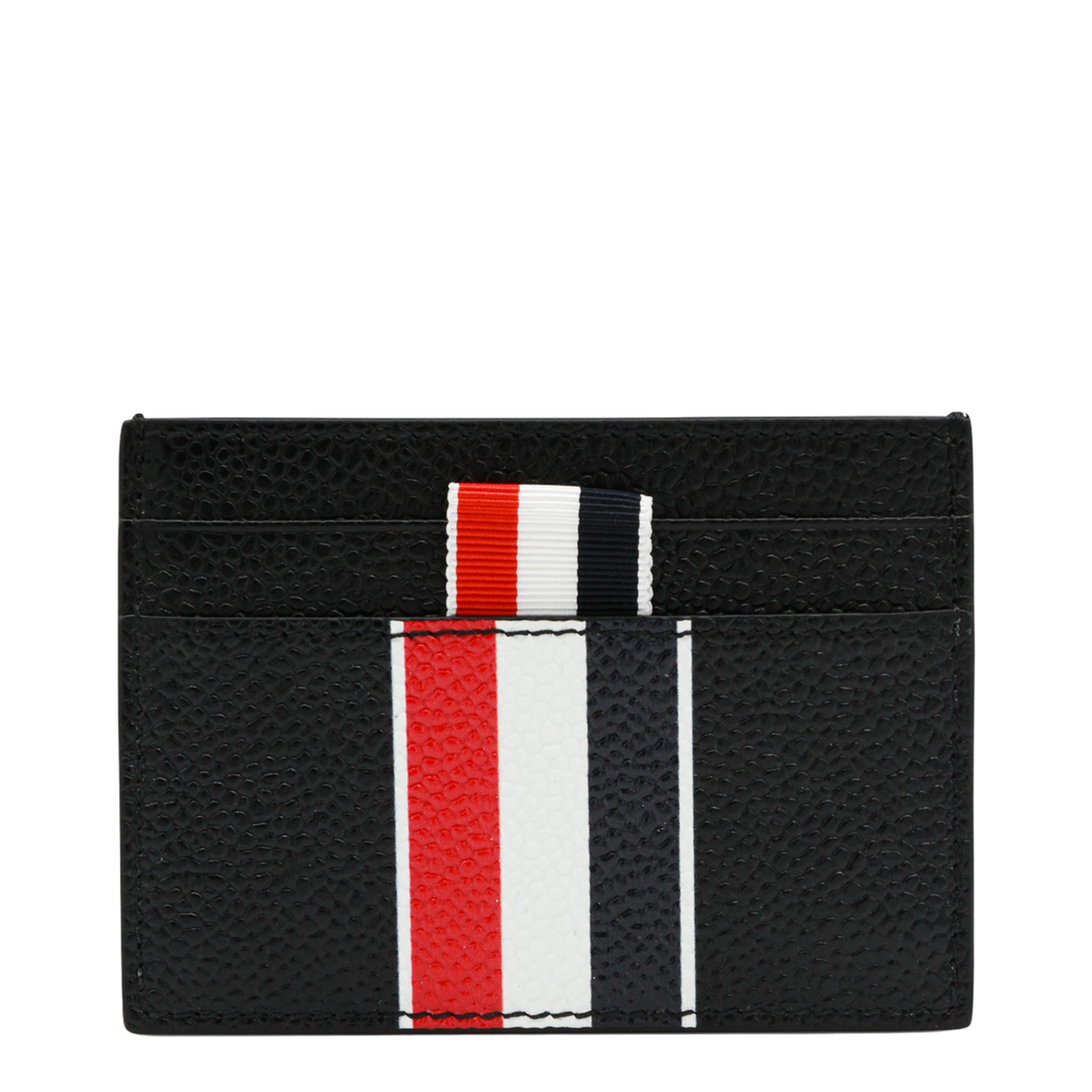 Pebble Grain RWB Stripe Double-Sided Card Holder in Black - Image 1