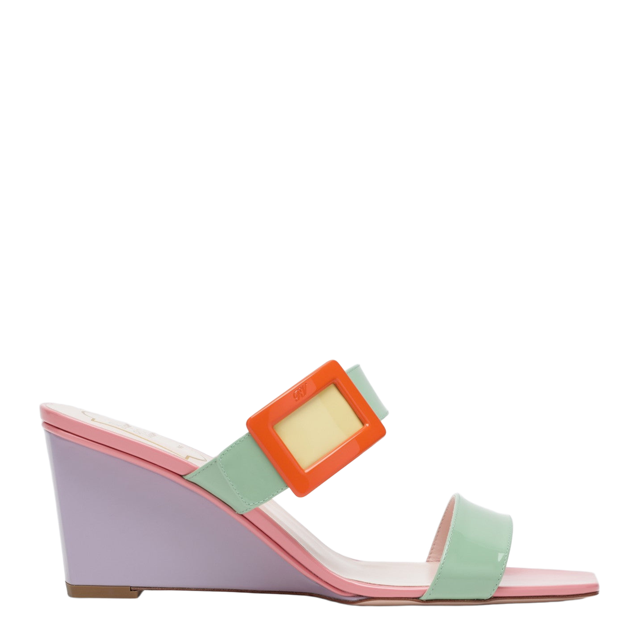 Belle Vivier wedge mules in green/purple patent leather - Image 1