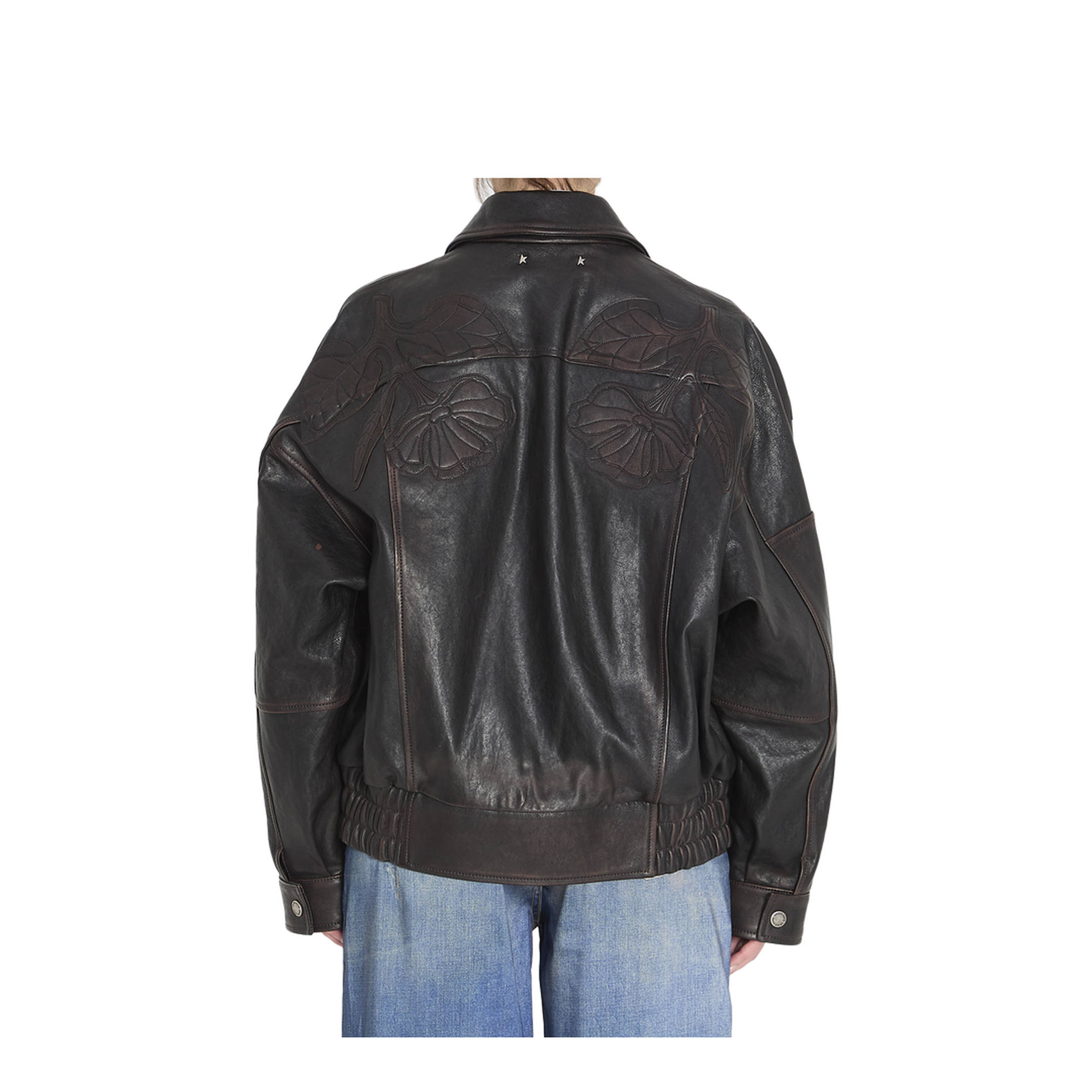 Leather Bomber Jacket with Floral Embroidery - Image 4