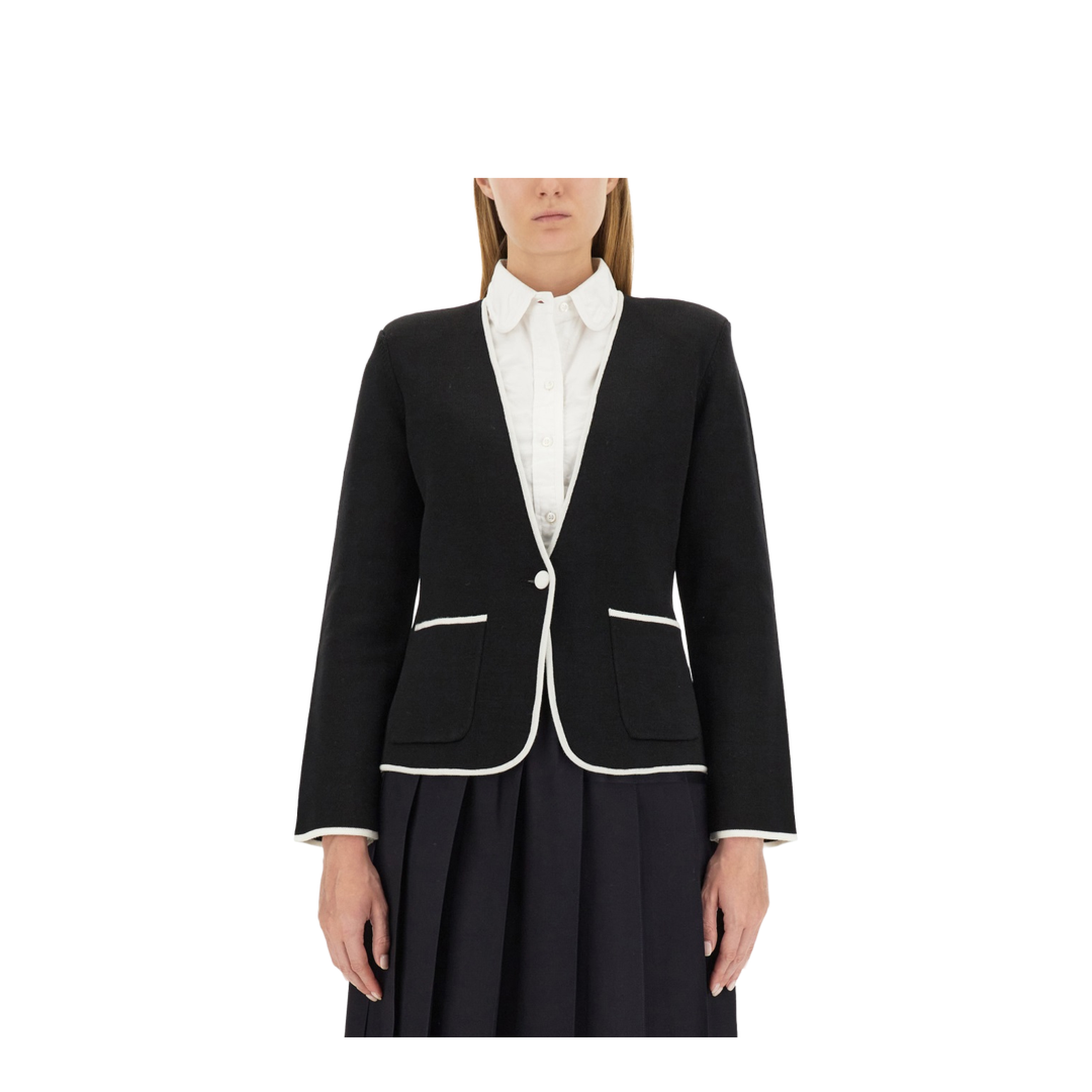 Single-Breasted Collarless Jacket - Image 1