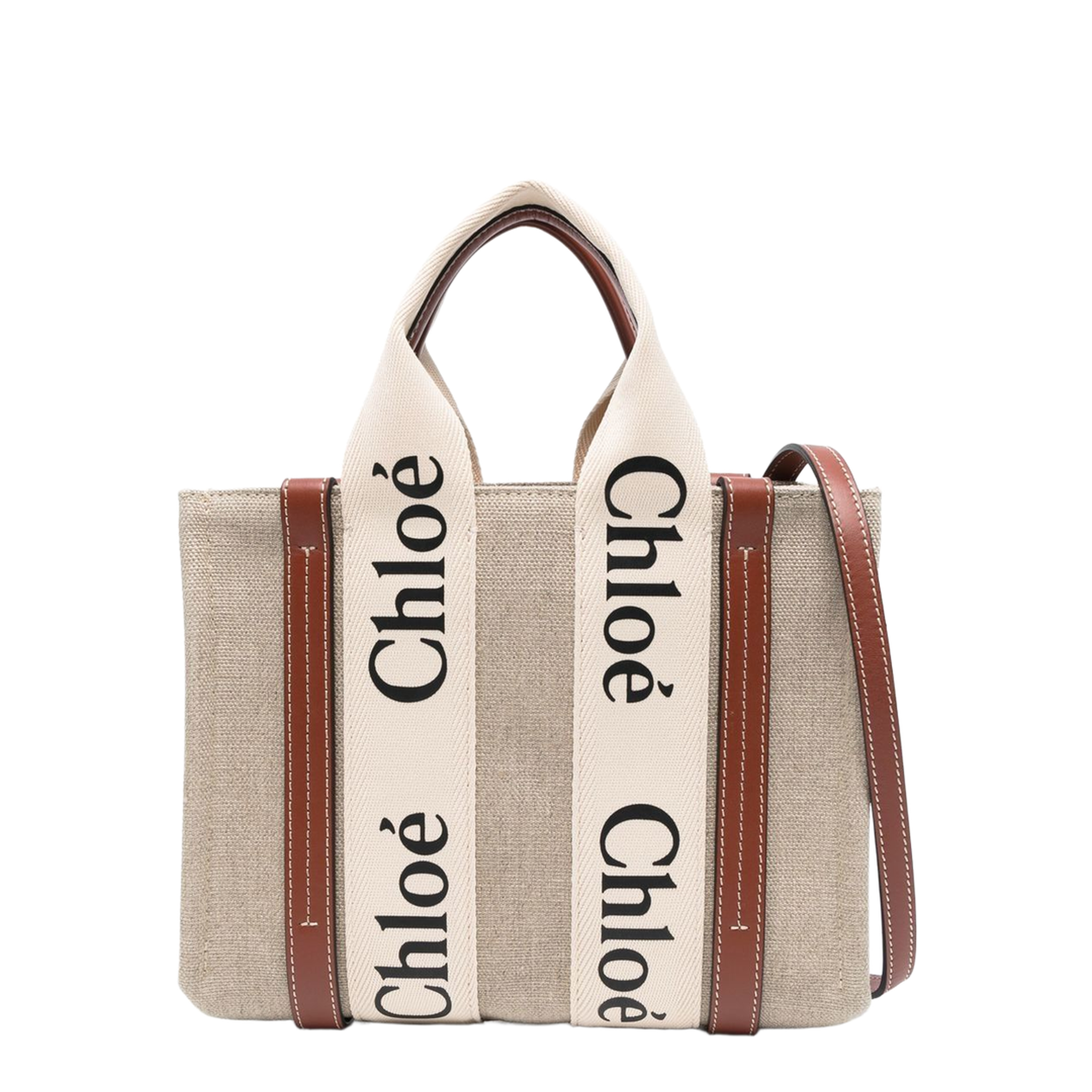 Woody Small Linen Canvas Tote - Marrón - Image 1