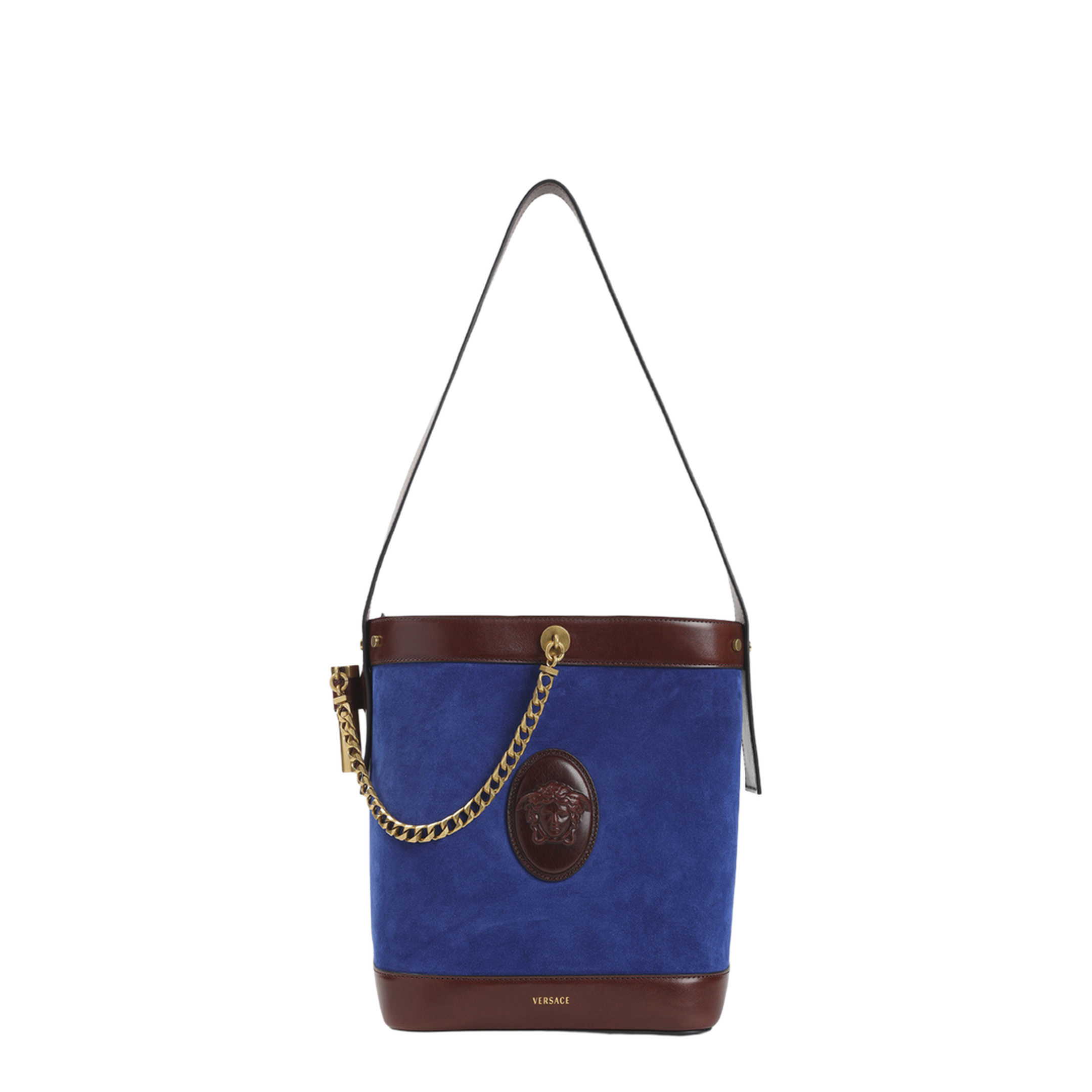 Pivot Small Suede Bucket Bag - Blue/Brown - Image 1