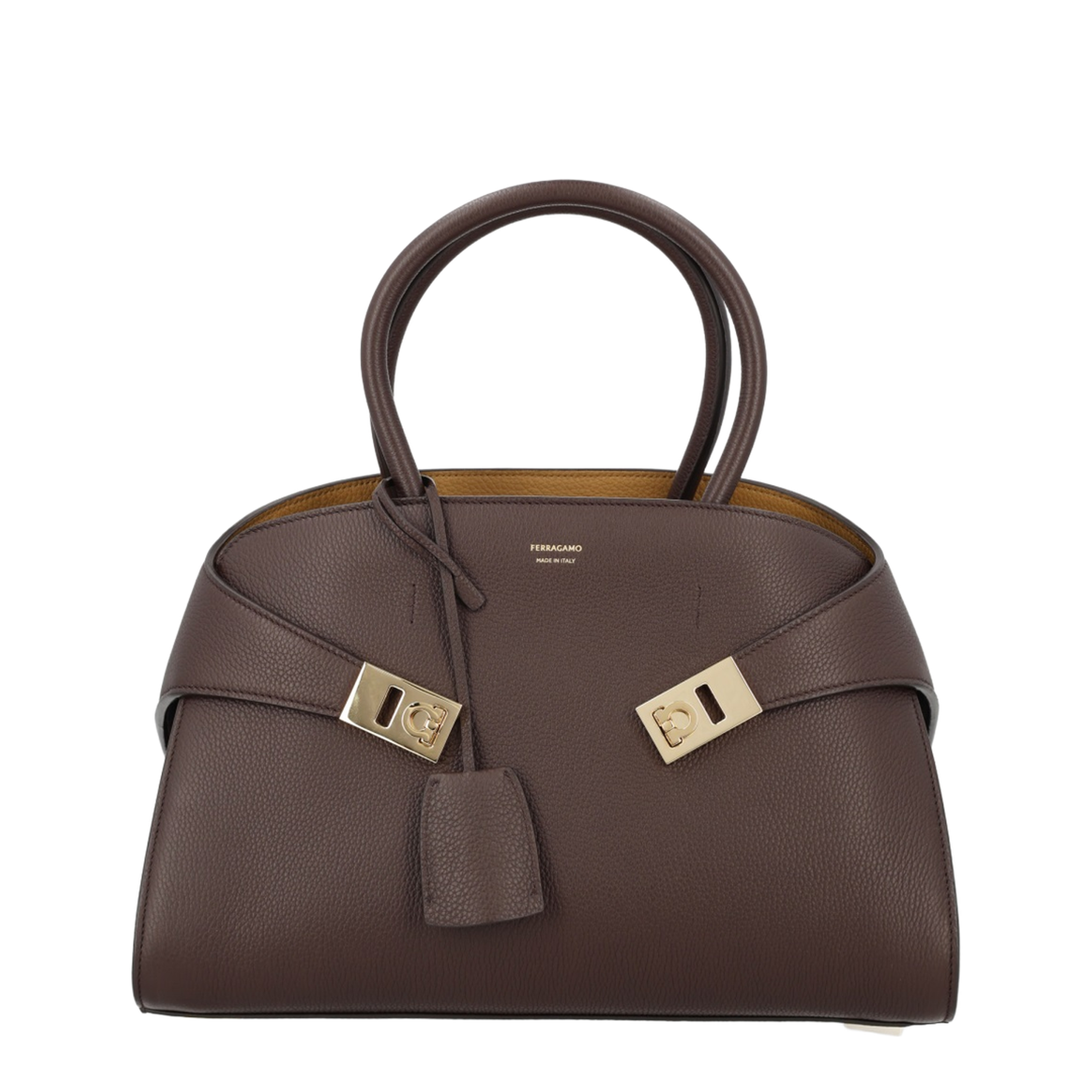 Hug Medium Hammered Calfskin Top Handle Bag - Testa Di Moro / Burnt Ocher - Image 1