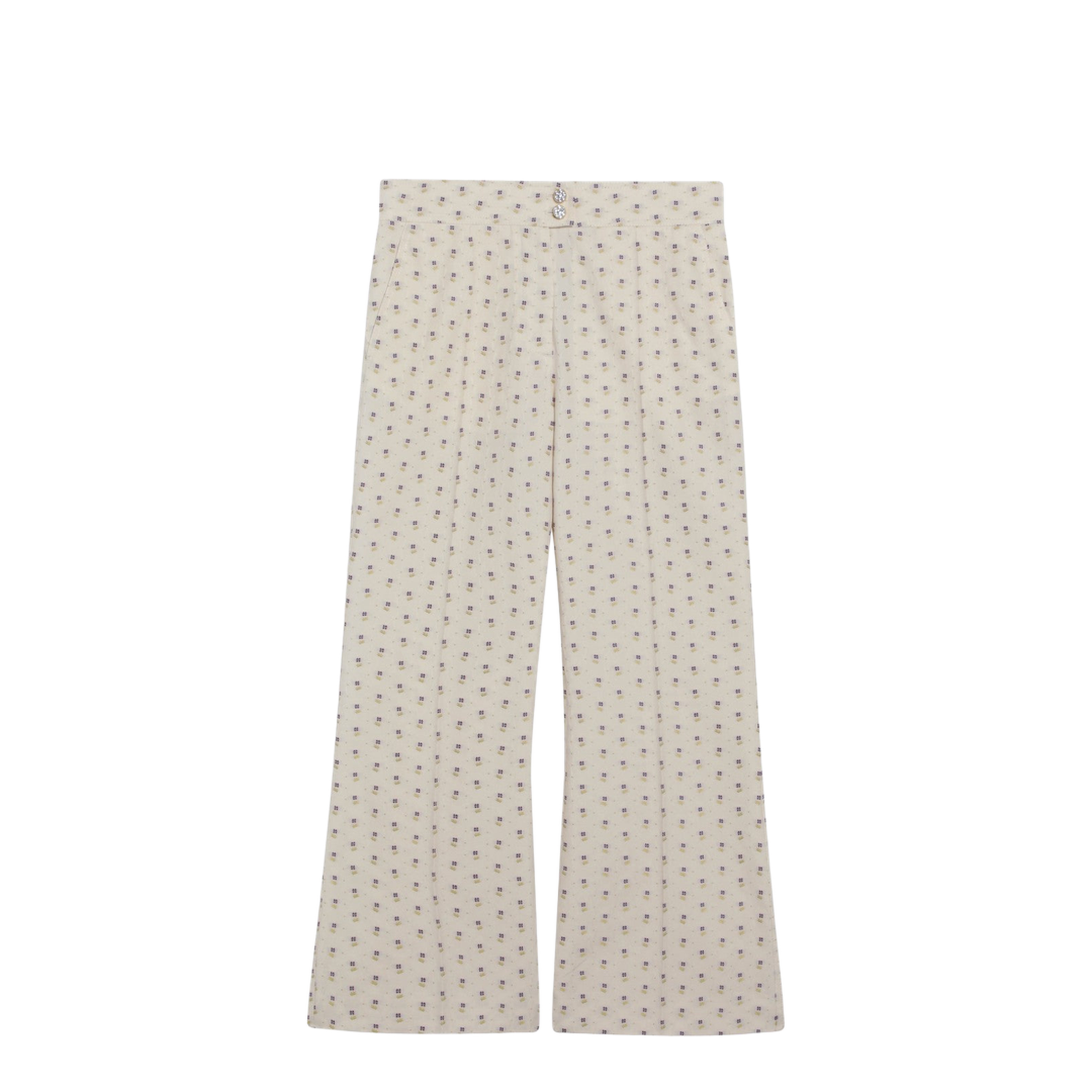 Ivory Trousers with Floral Pattern - Image 1