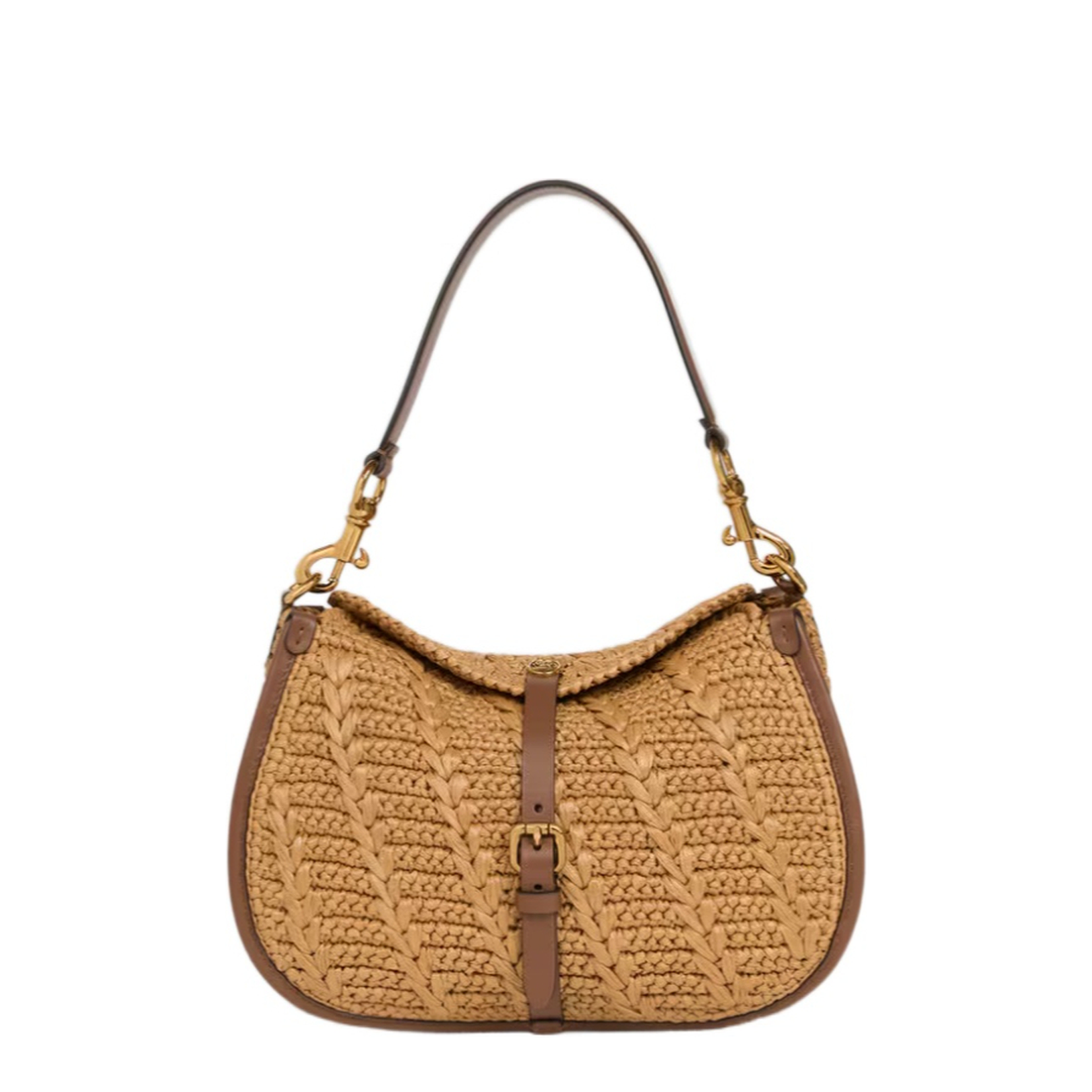 Medium Pony Shoulder Bag Crocheted Raffia Light Brown - Image 1