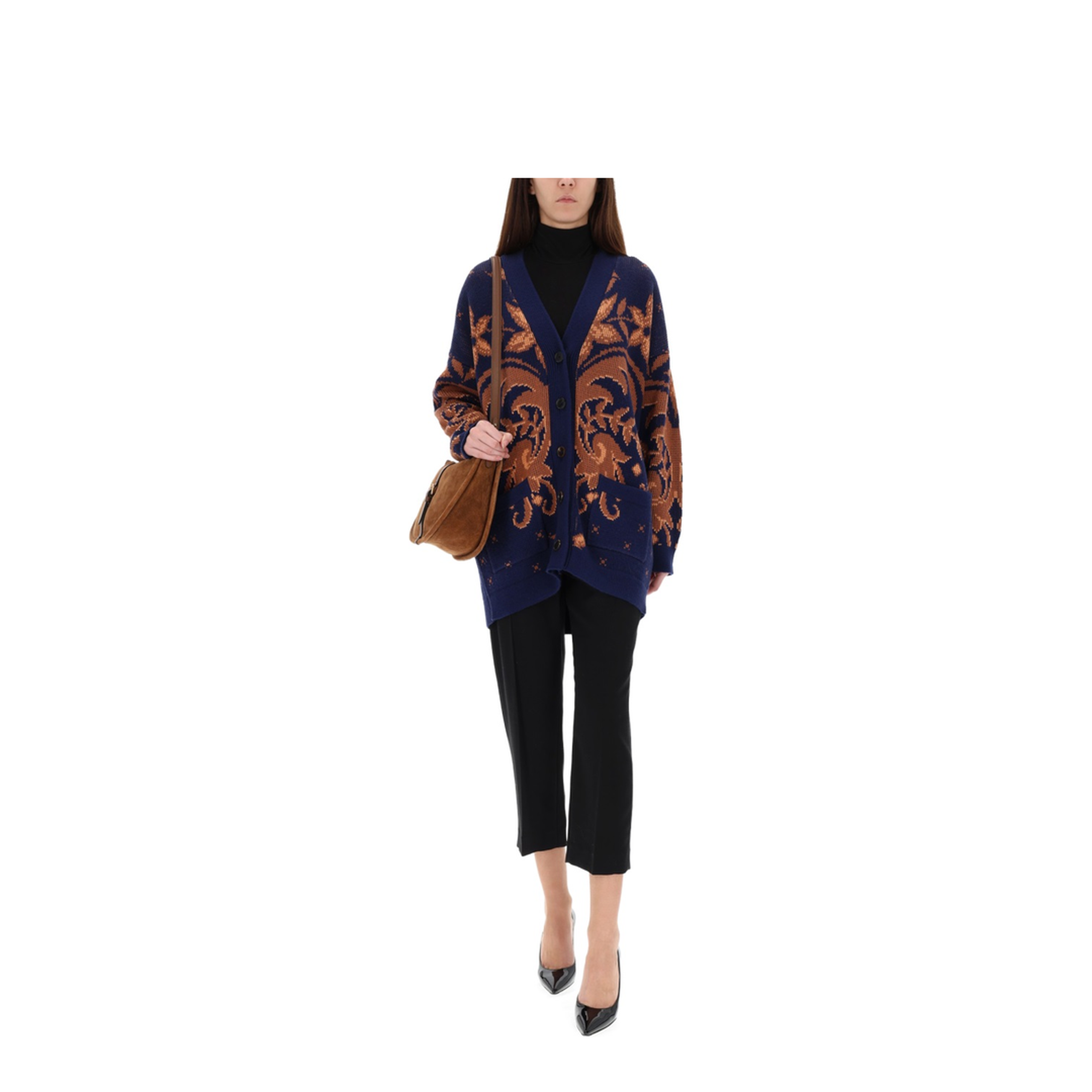 V-Neck Wool Jacquard Cardigan - Image 2