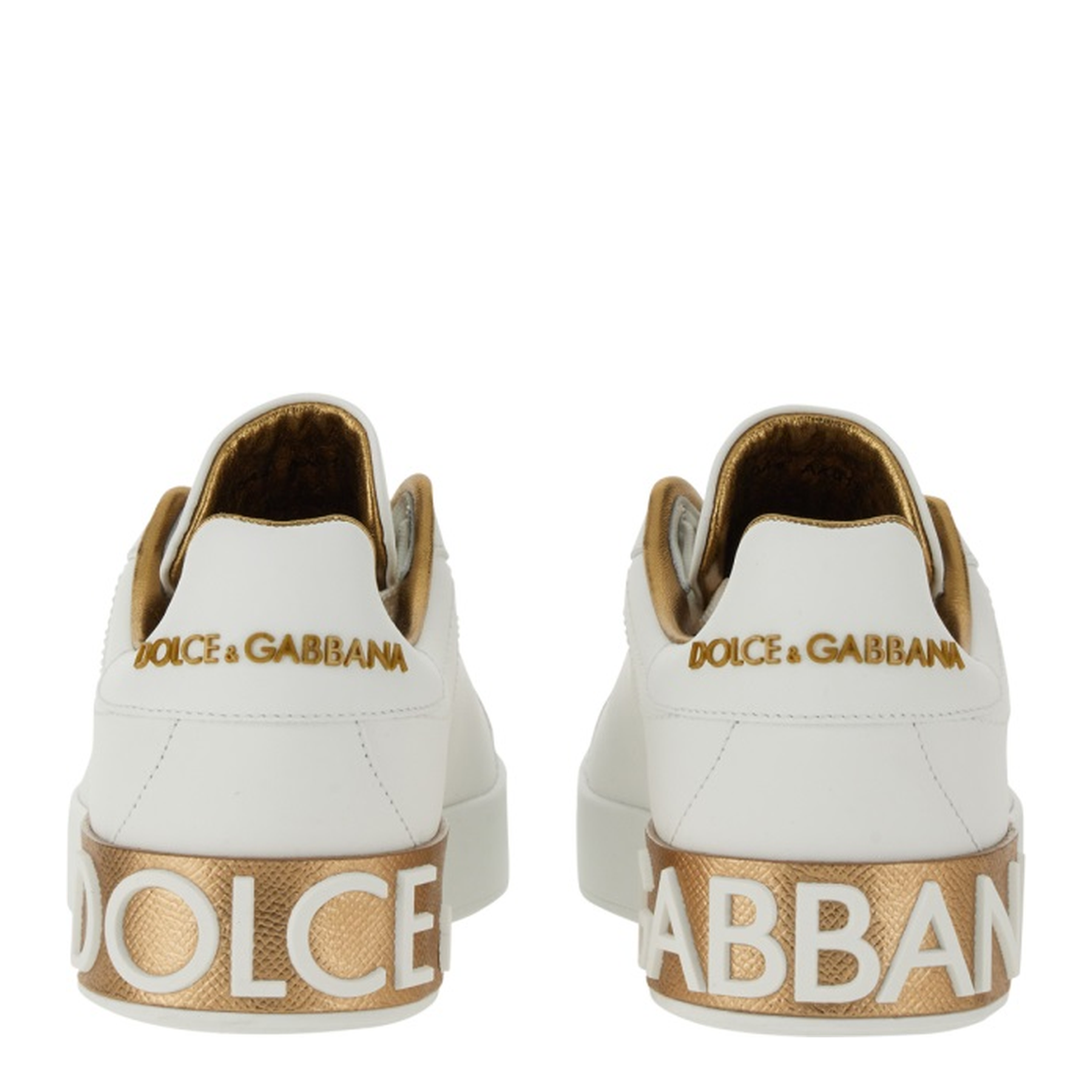 White Calfskin Low-Top Sneakers with Gold Details - Image 8