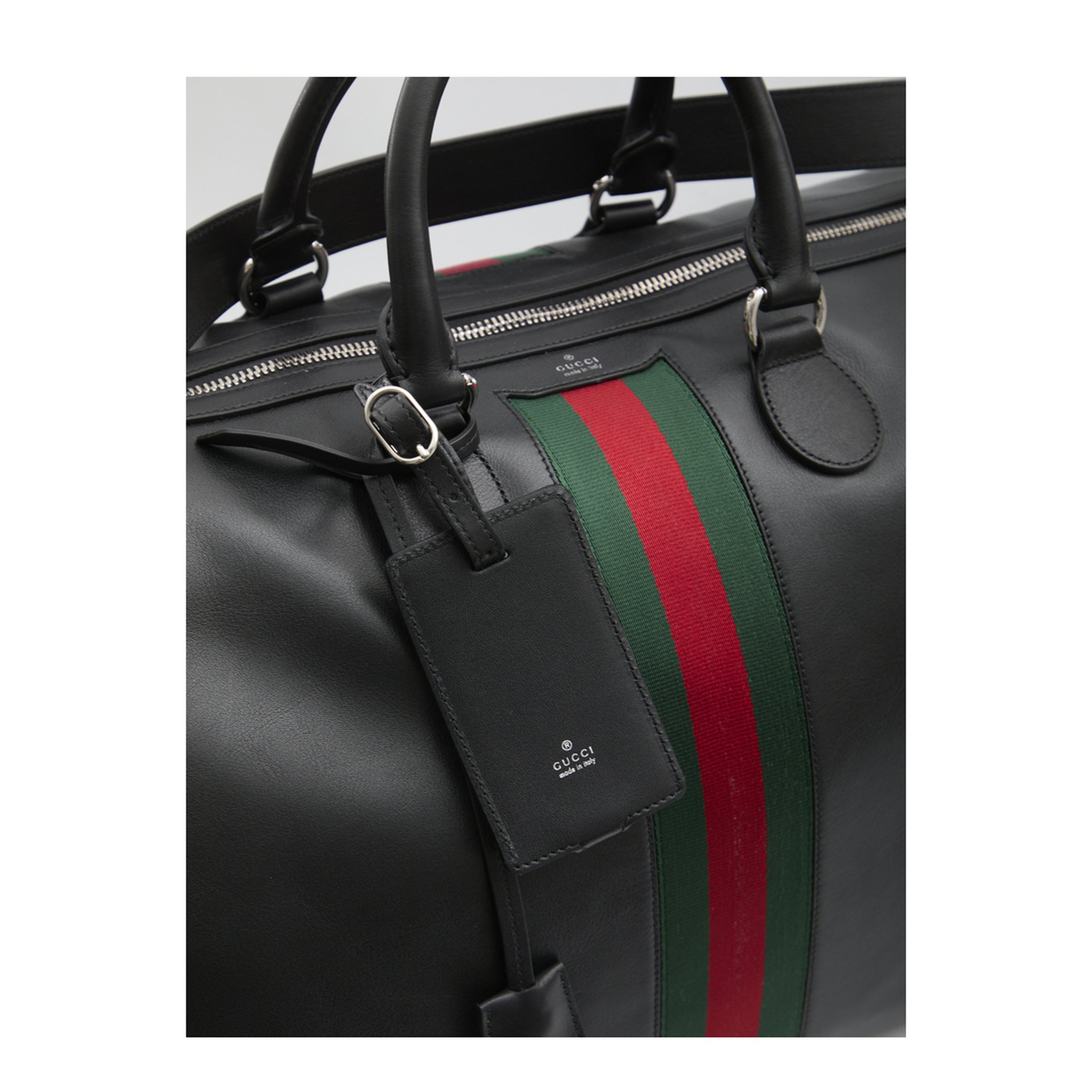 Web Trademark Medium Black Soft Leather Duffle Bag - Black - Image 4