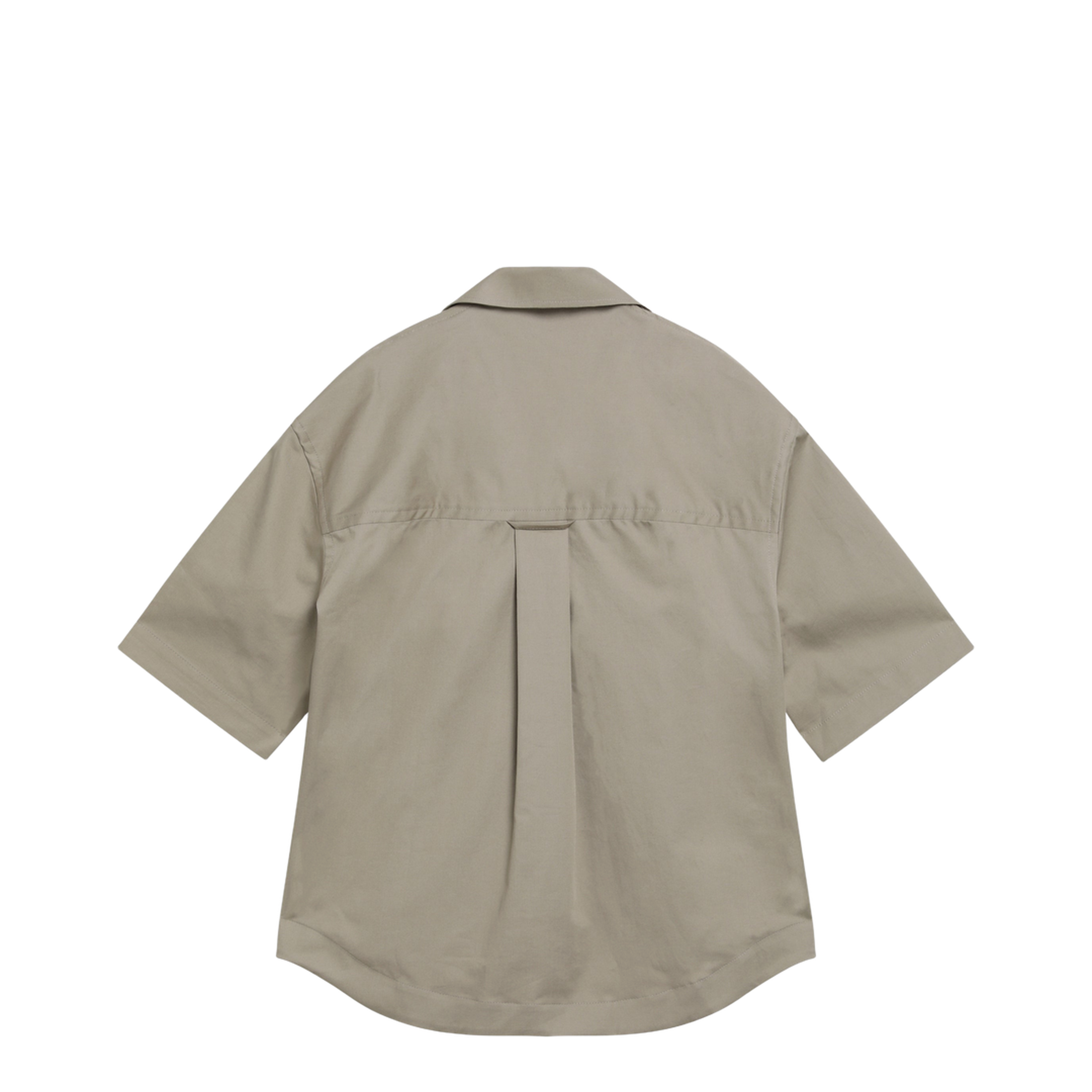 Beige Cotton Short Sleeve Camp Collar Wide Shirt - Image 2