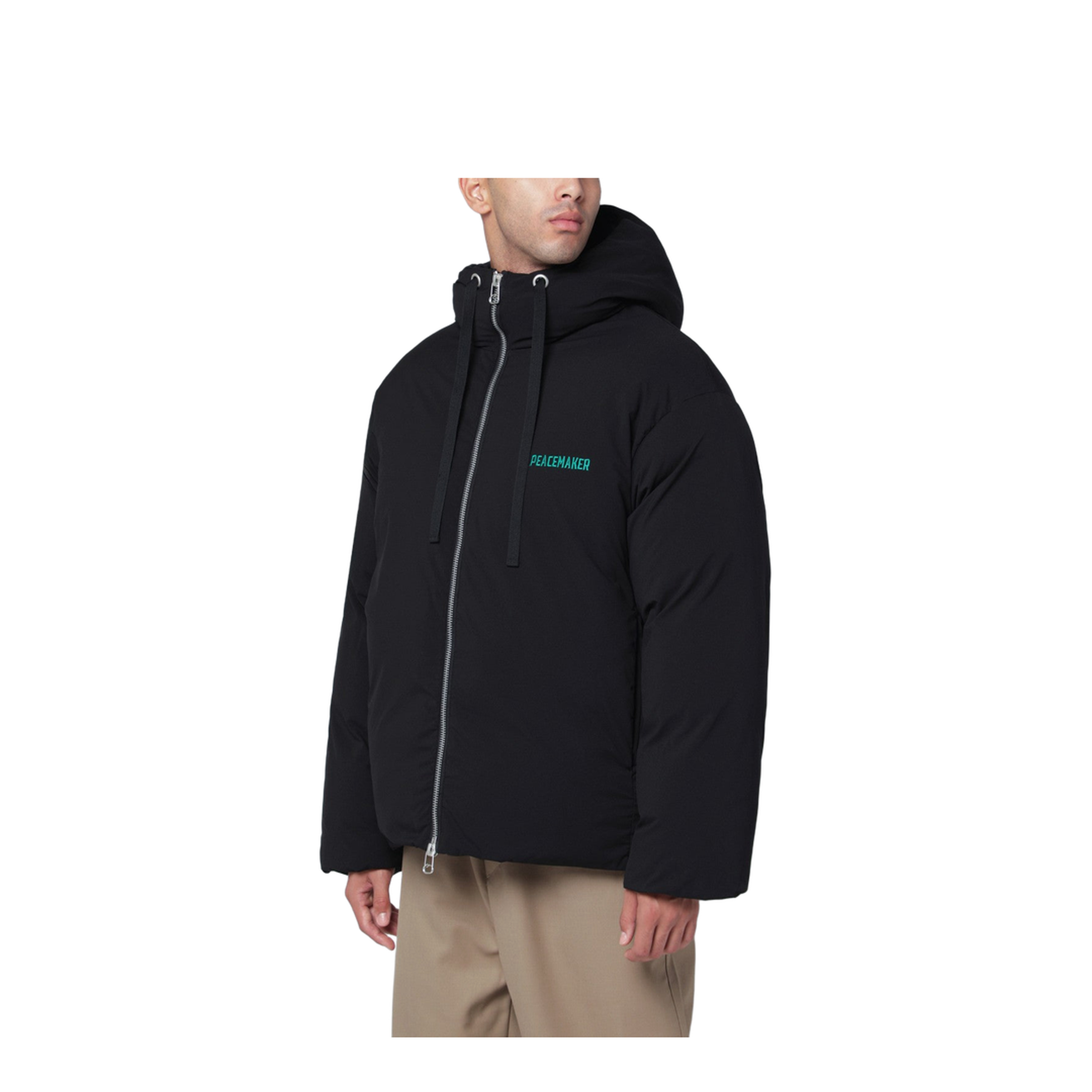 Black Peacemaker Puffer Jacket with Logo Embroidery - Image 1
