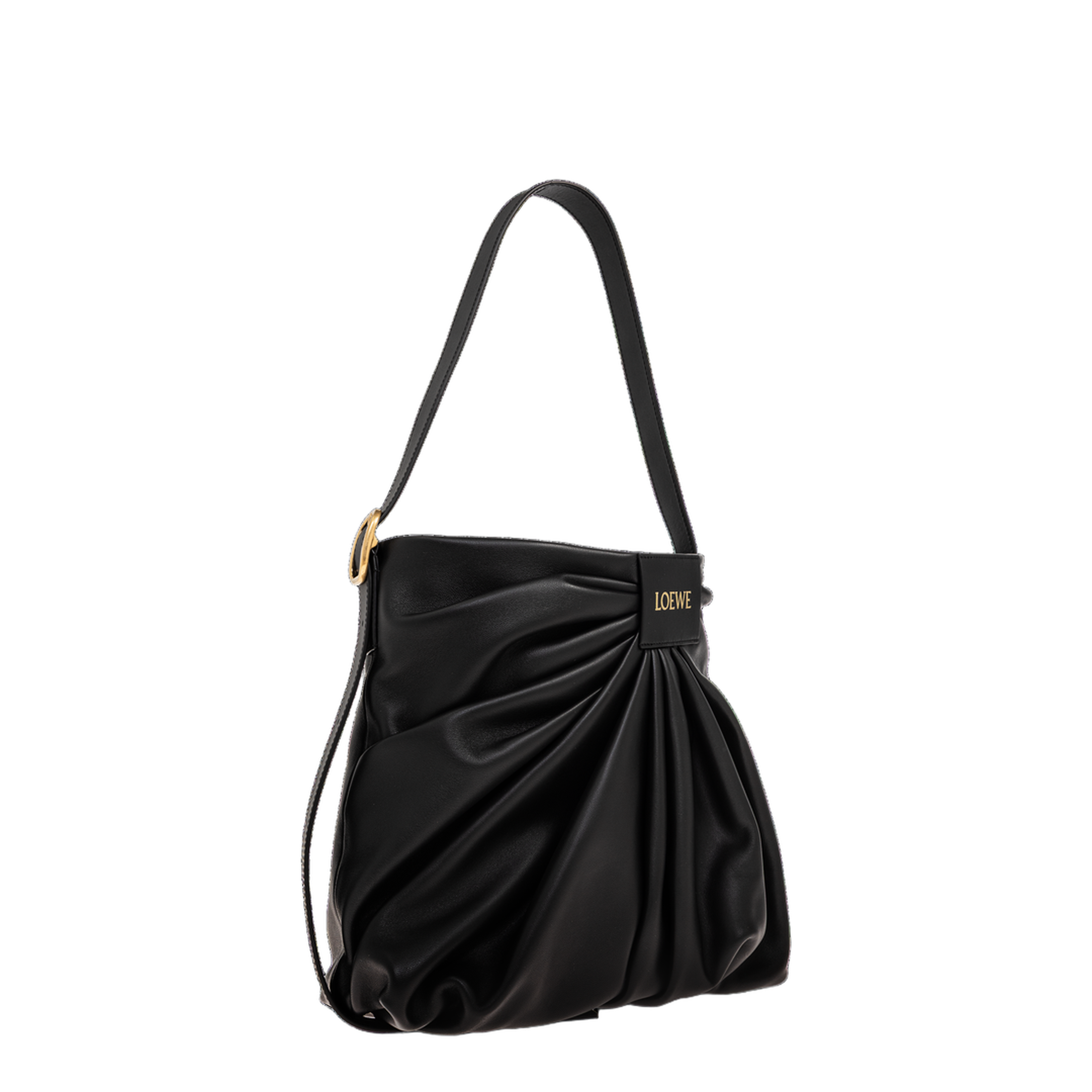 Draped Leather Tote Bag - Black - Image 4