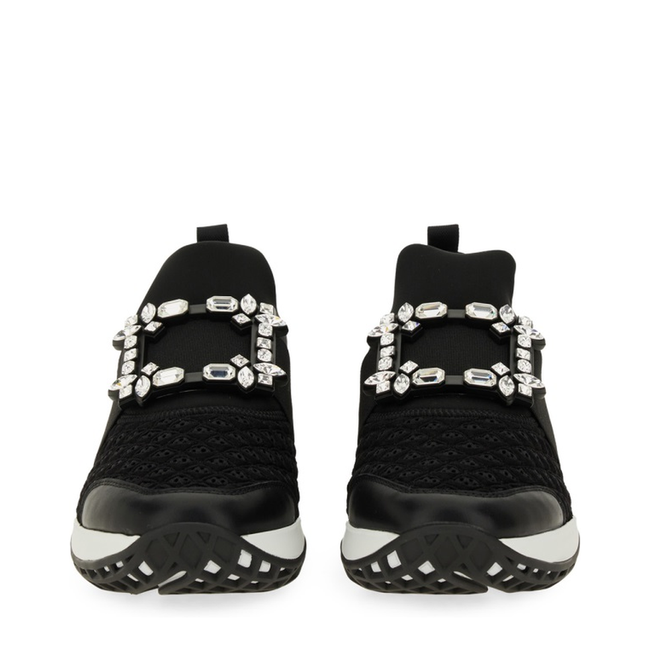 Black and White Leather Embellished Slip-On Sneakers - Image 4