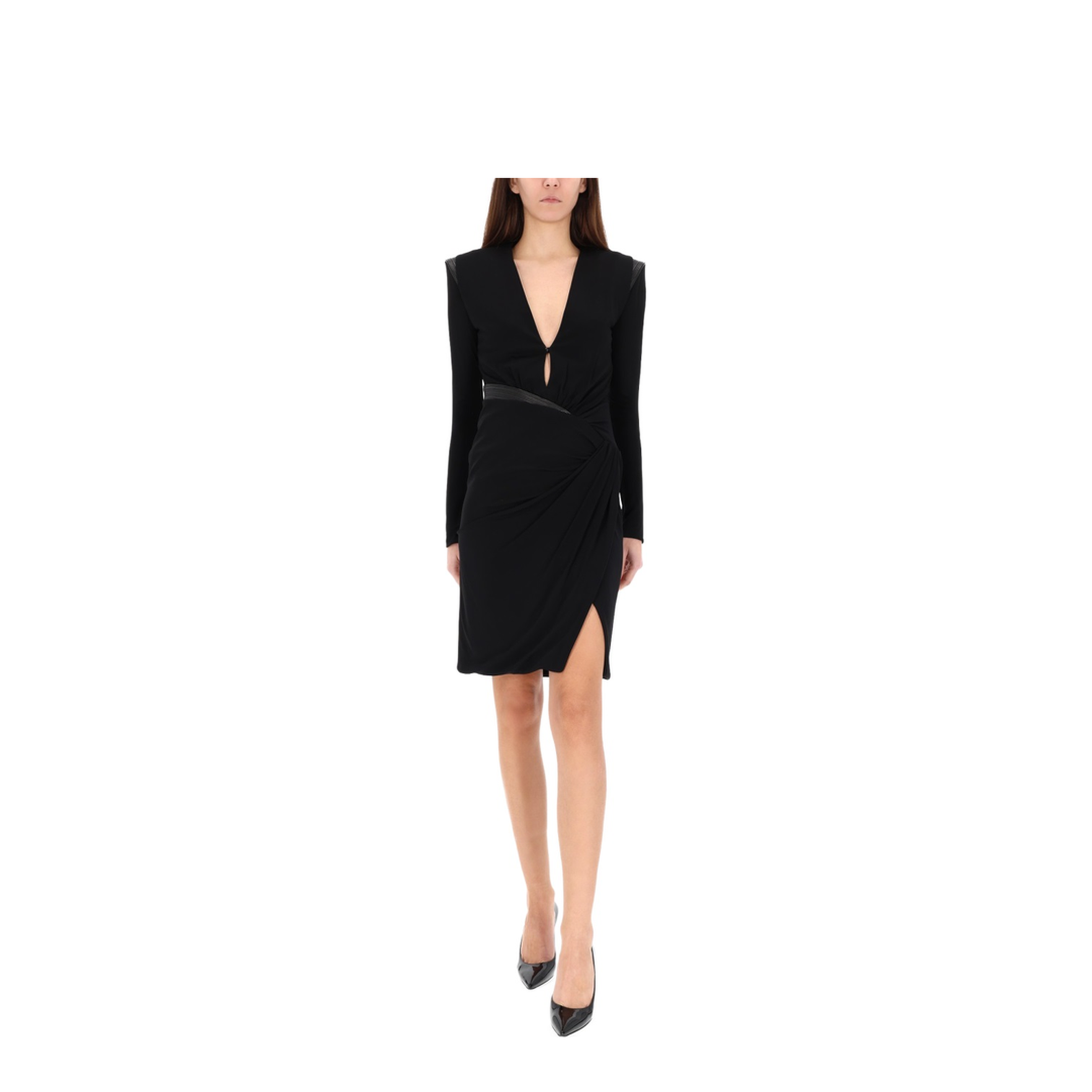 Black Long-sleeved Gathered Dress - Image 2