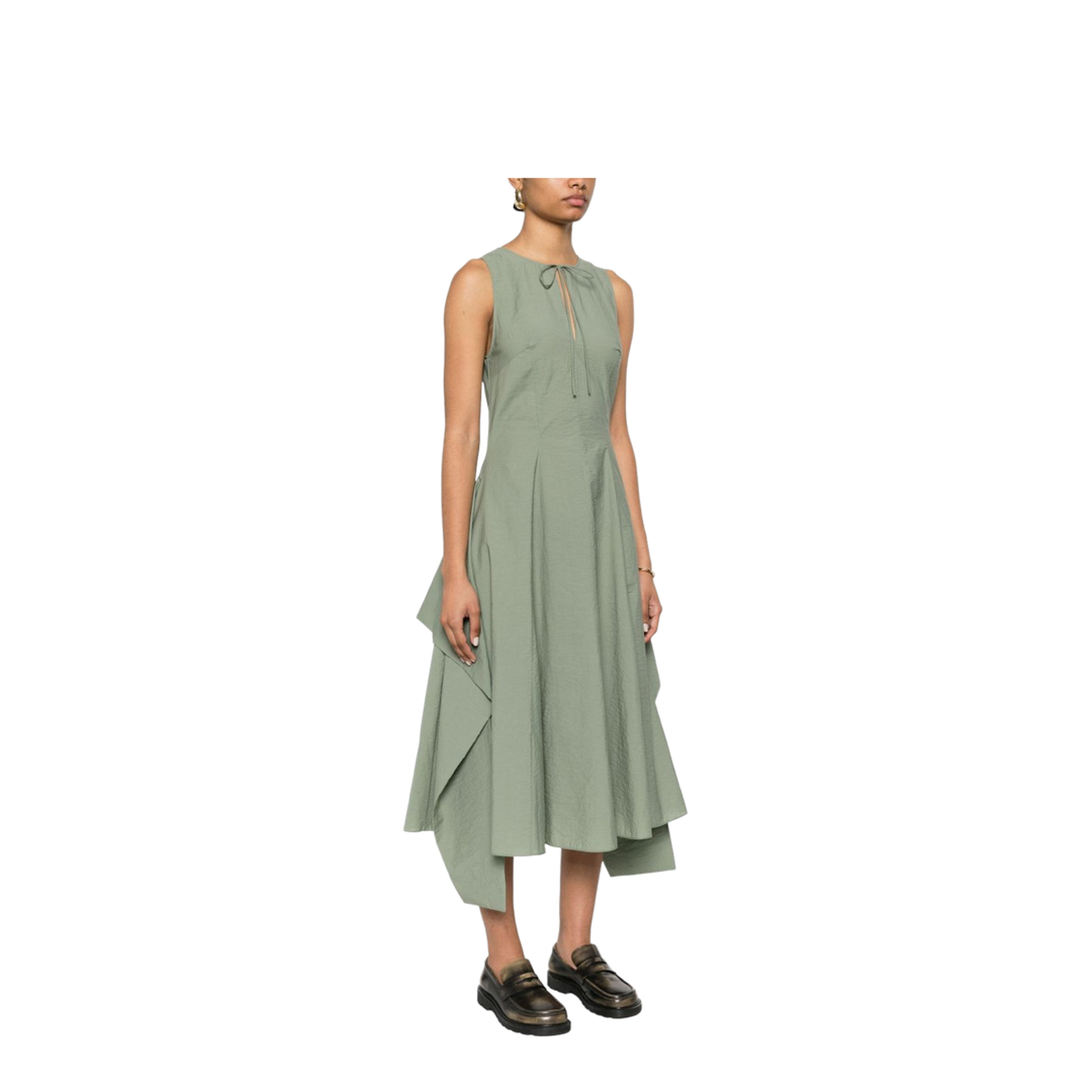 Wrap Dress in Cotton Blend Green - Image 5