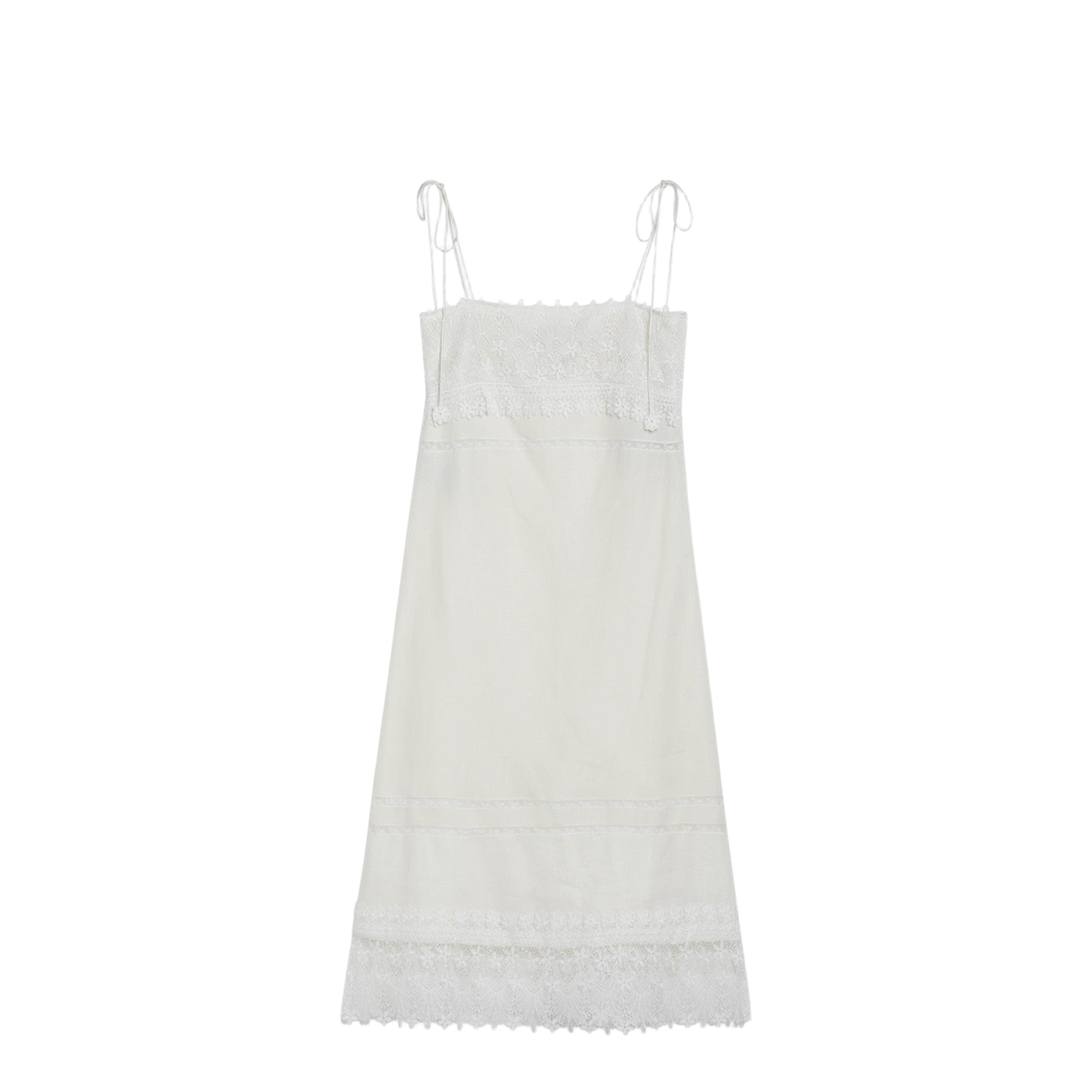 Ivory Linen Midi Dress with Sangallo Embroidery - Image 1