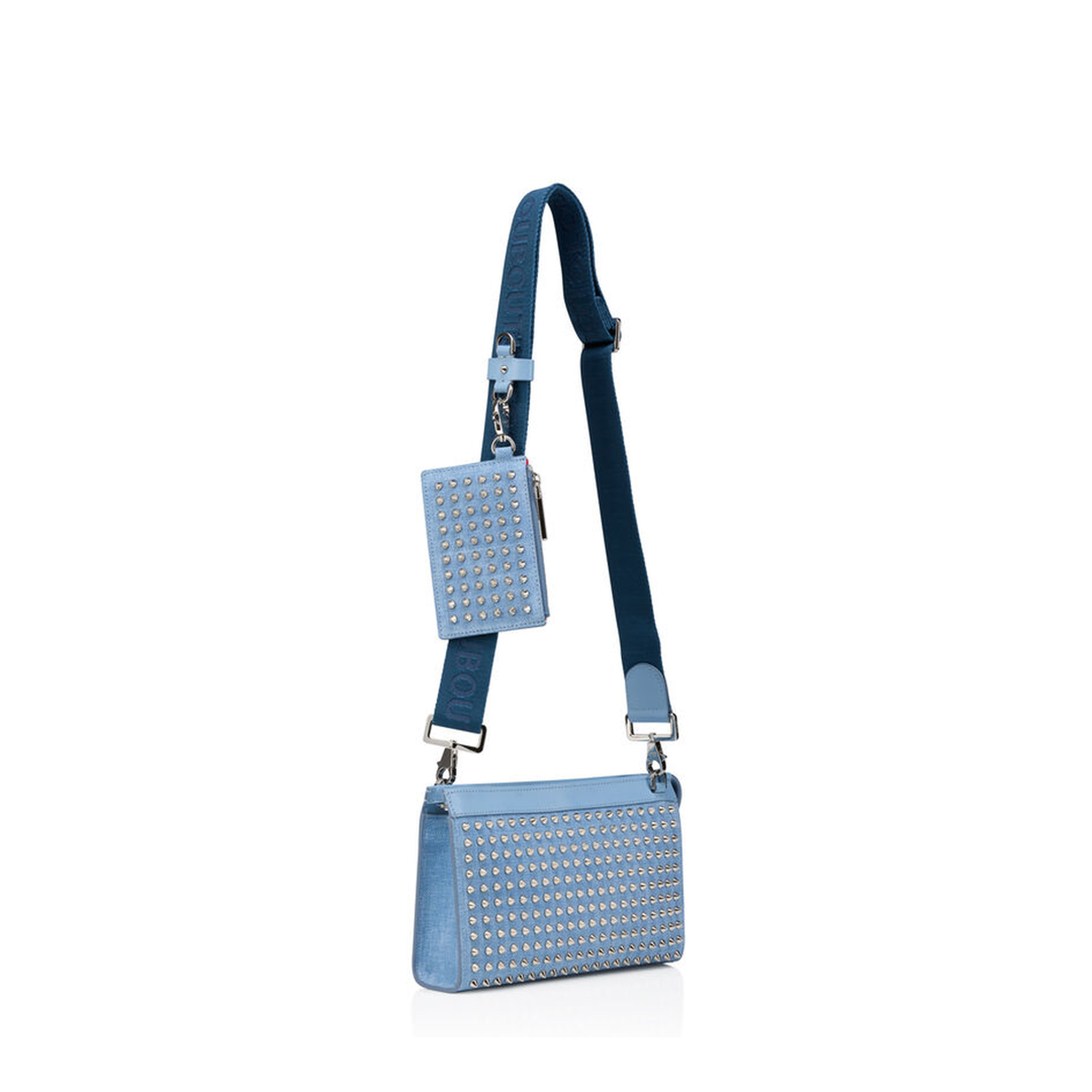 Funky Crosta Calf Leather Canvas Texture Crossbody - Ceruleo / Silver - Image 5