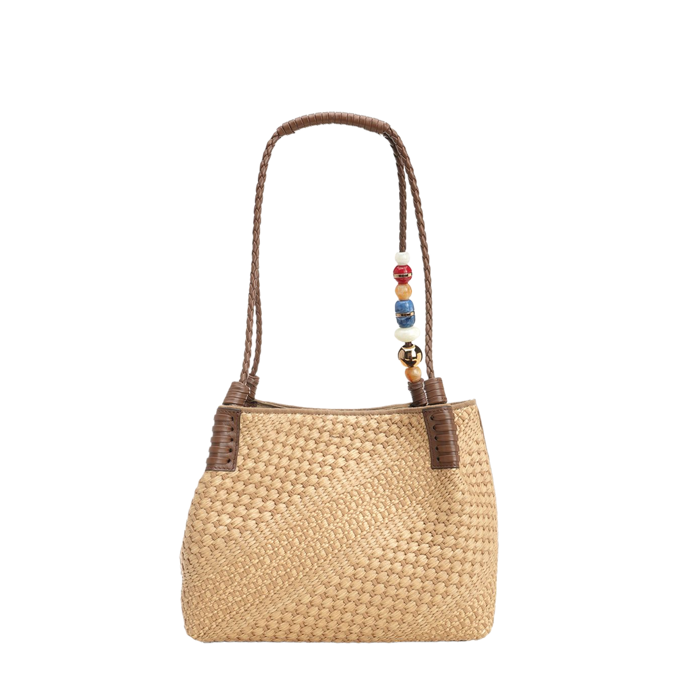 Small Raffia Libra Tote Bag - Brown - Image 3