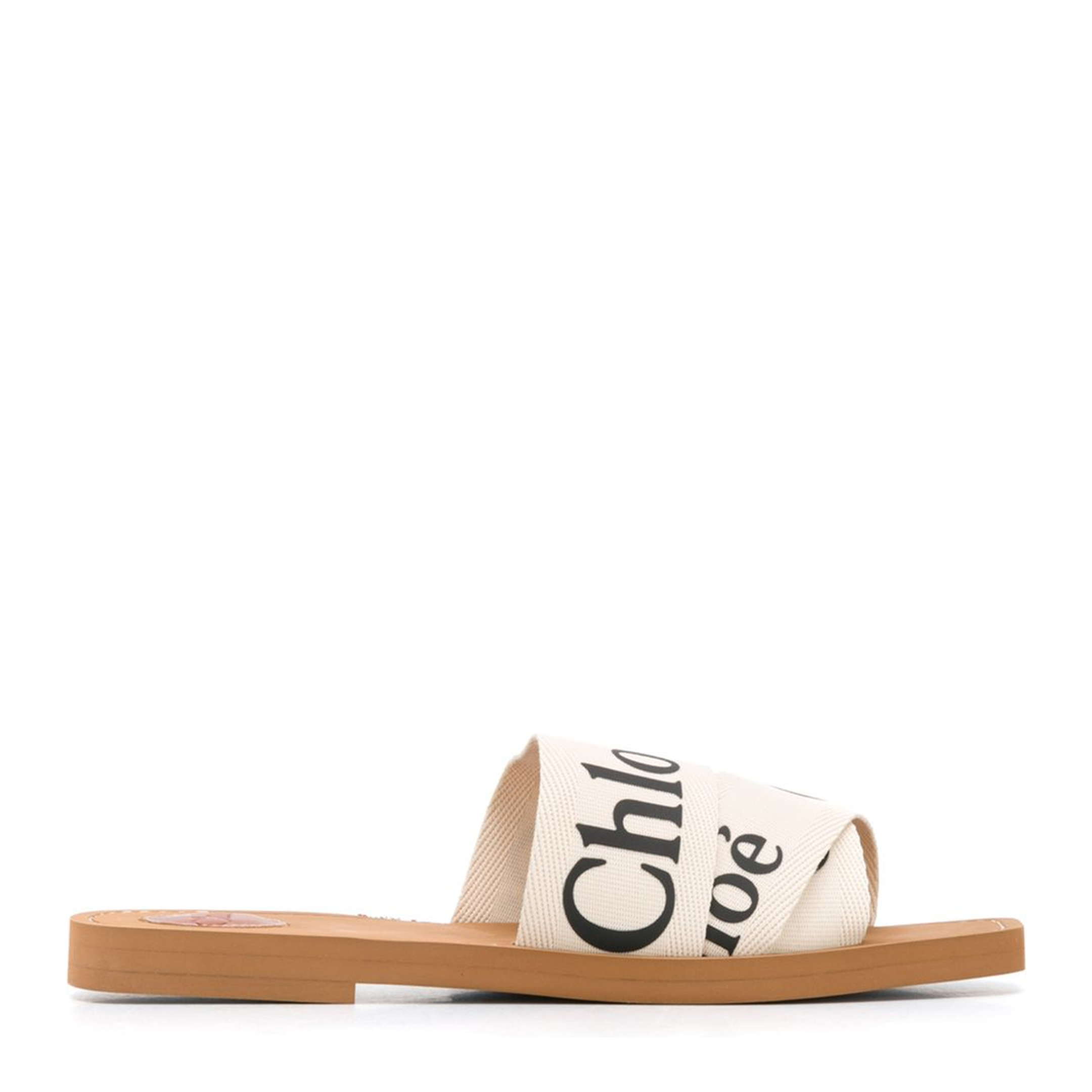 White Linen All-Over Logo Print Low Stacked Heel - Image 1