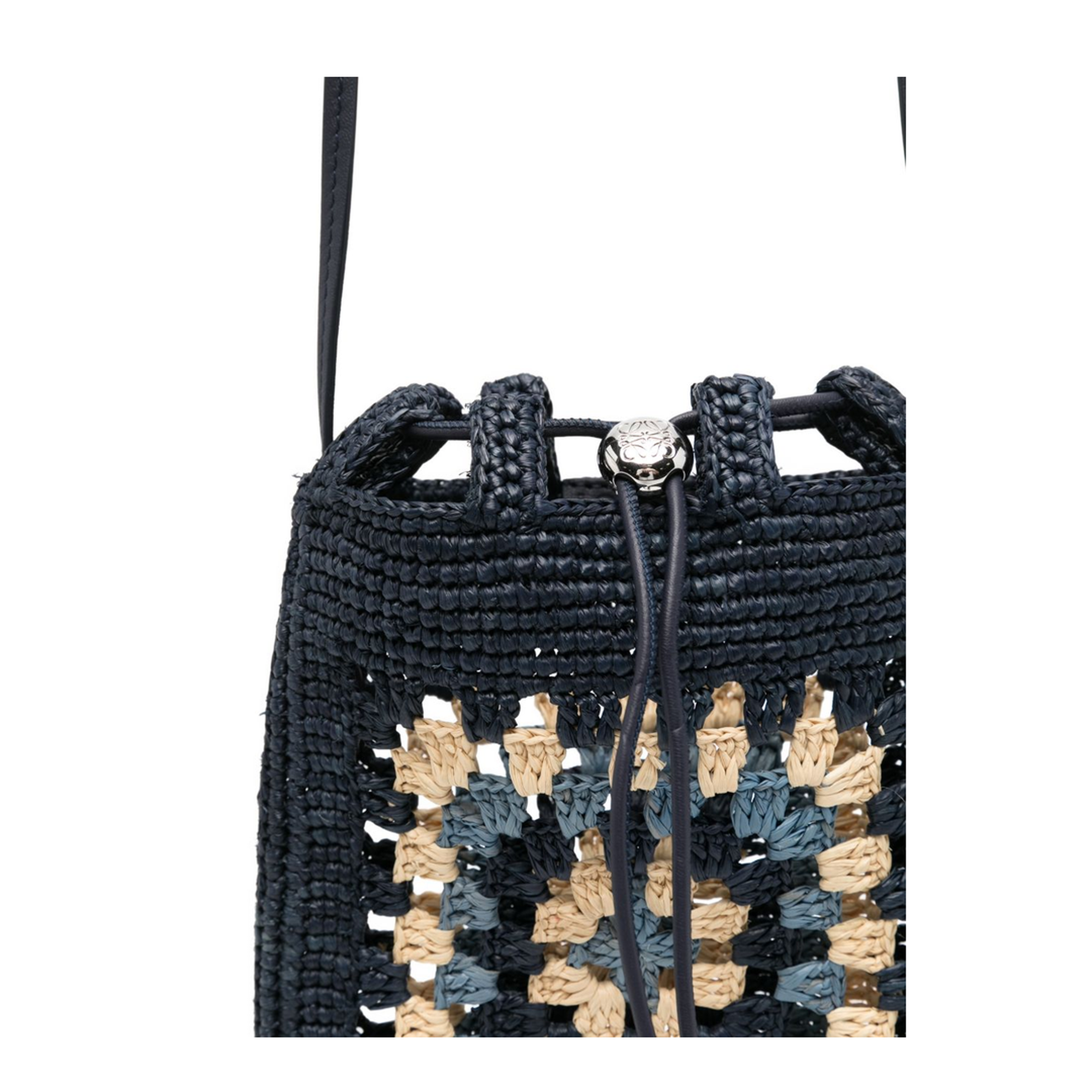 Paula's Ibiza Raffia and Calfskin Crossbody Bag - Navy - Image 3