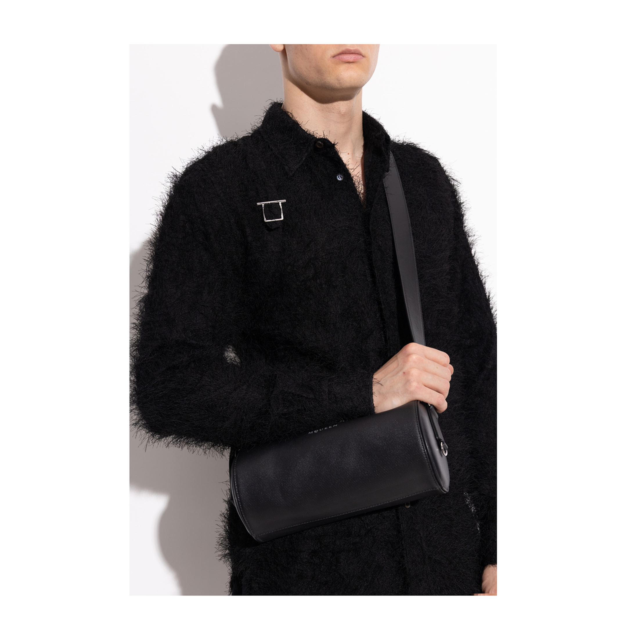 Roller Small Calf Leather Shoulder Bag - Black - Image 3
