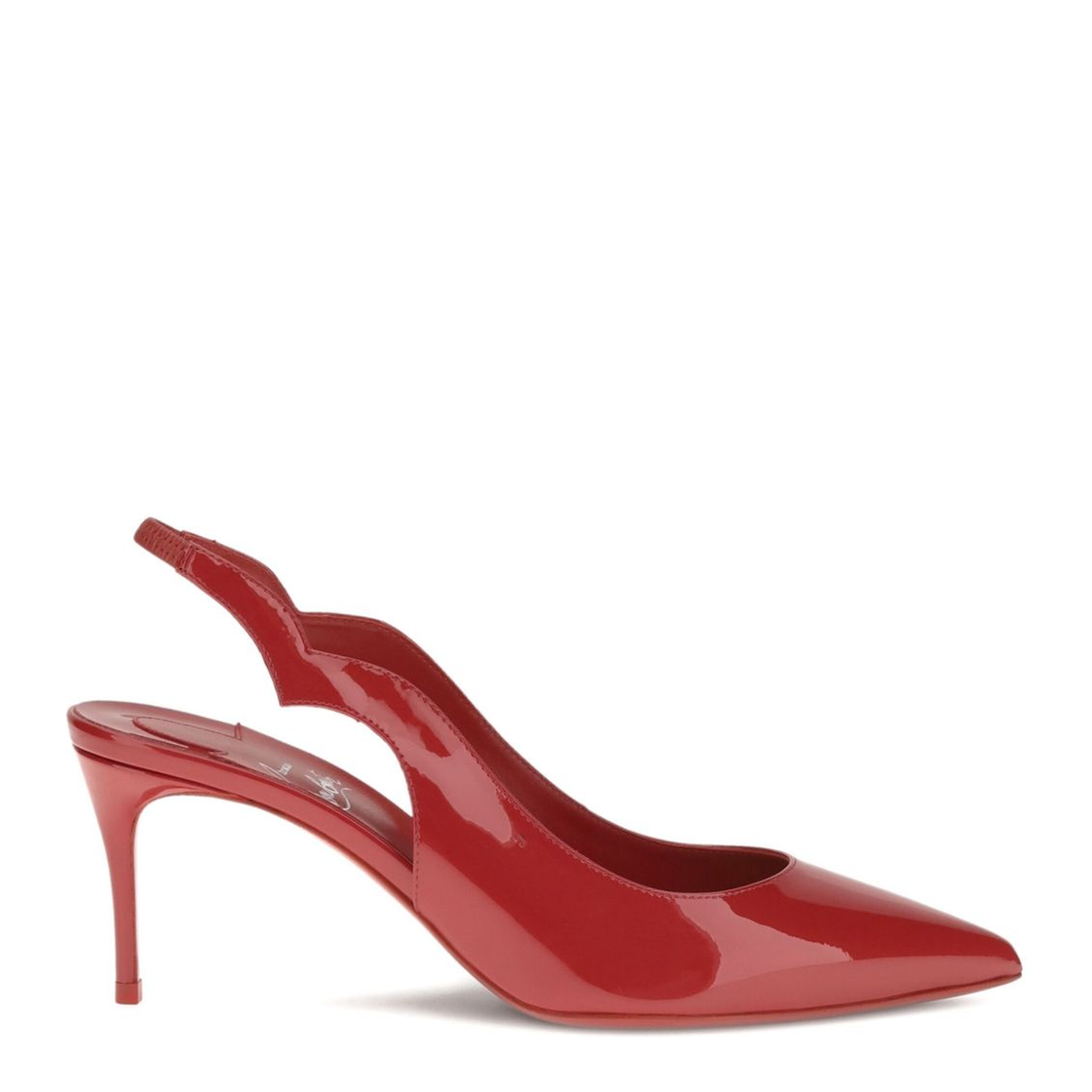Red Patent Leather Slingback Strap Pointed Toe Cutout Detail Stiletto Heel - Image 1