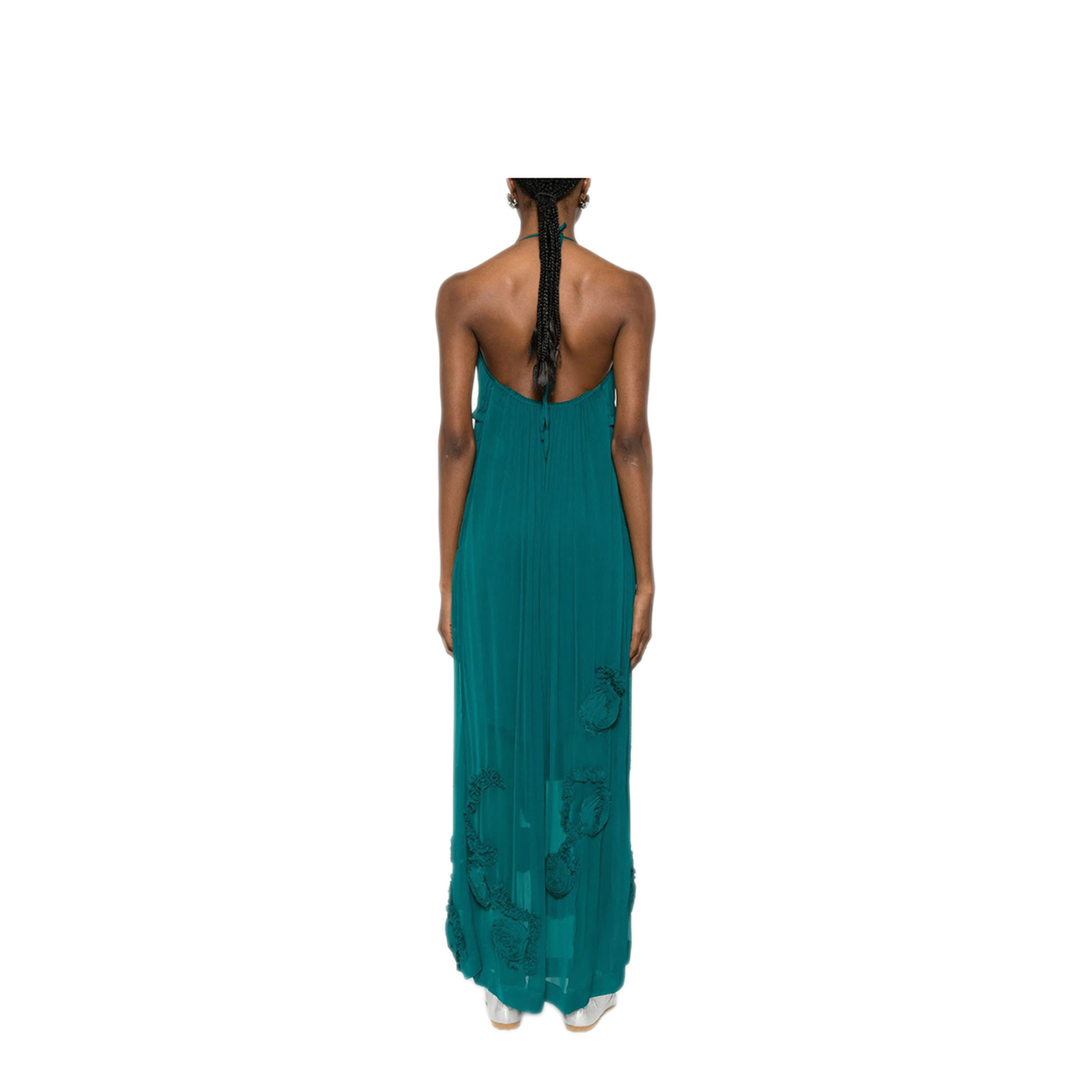 Drina Viscose Long Dress With Floral Appliqués - Image 4
