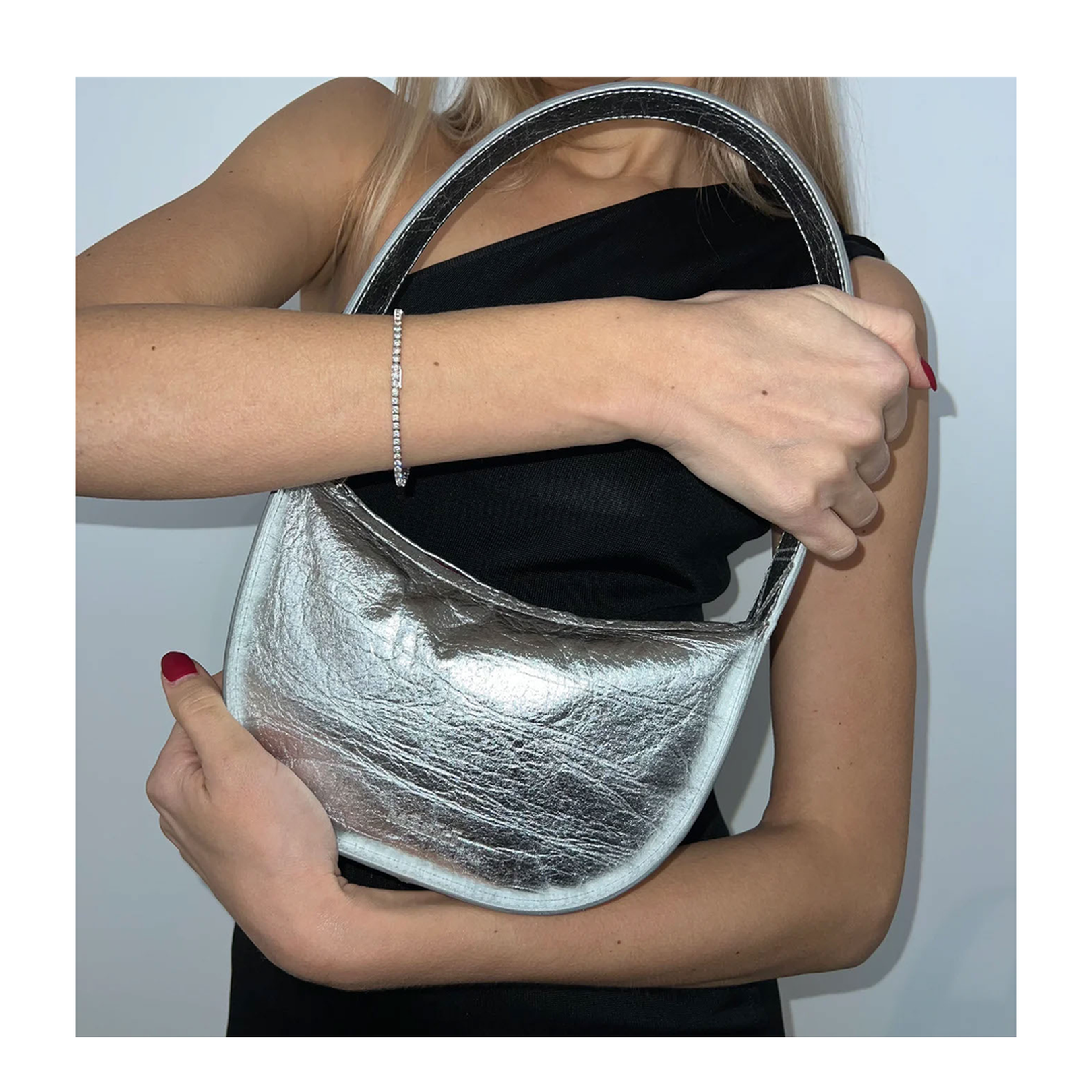 The Chelsea Piñatex Shoulder Bag - Metallic Silver - Image 6