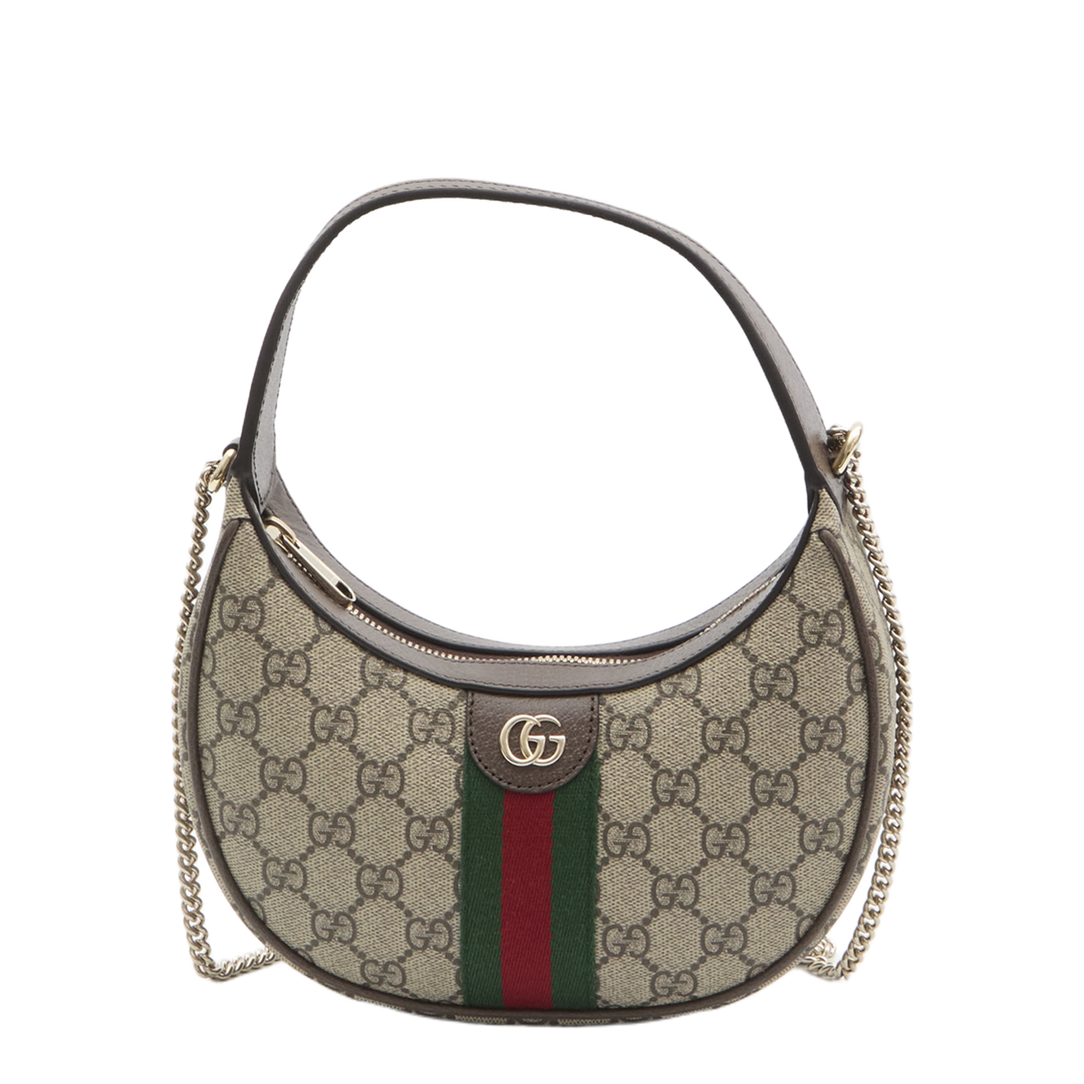 Ophidia Small Canvas Shoulder Bag - Beige/Dark Brown - Image 1