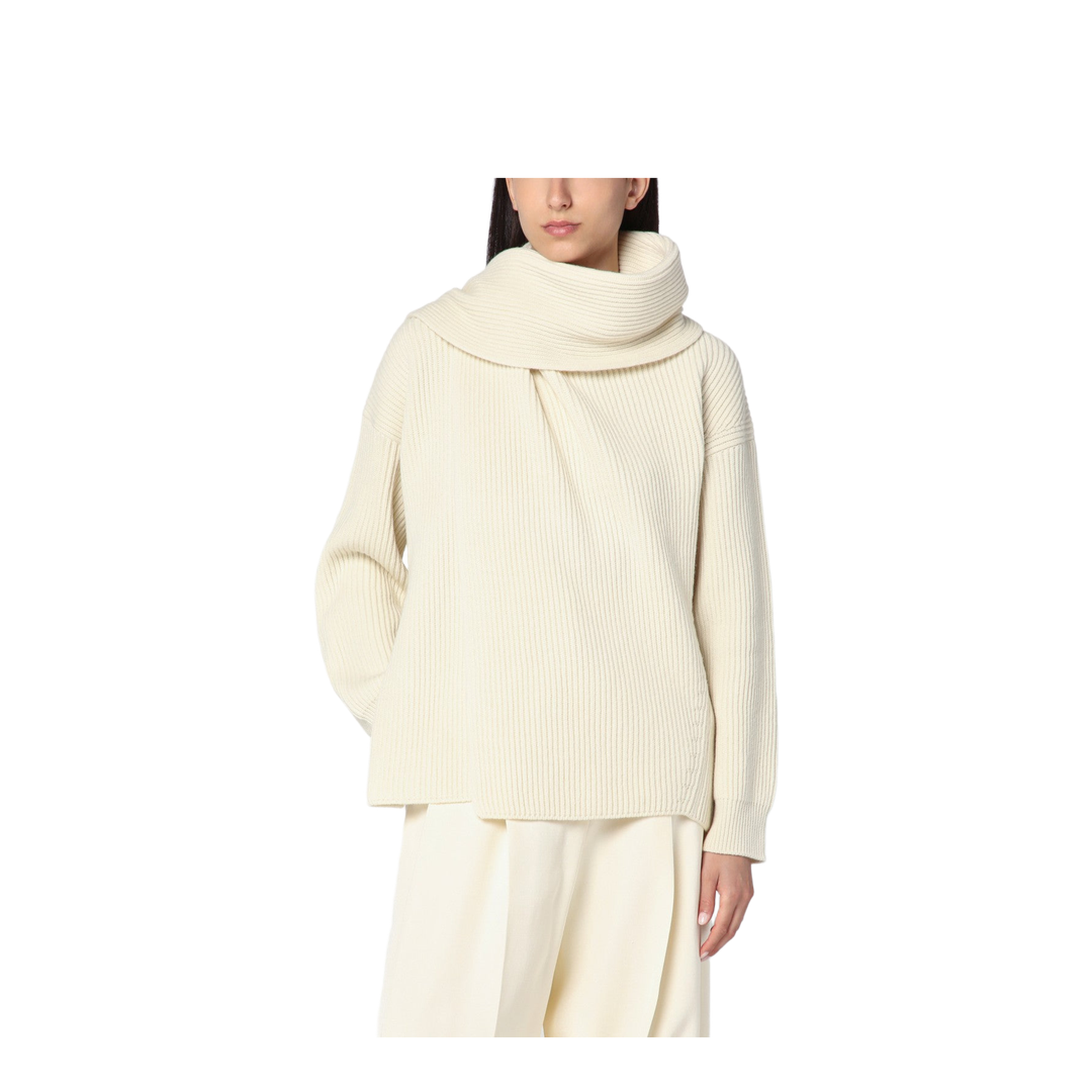 Beige Scarf-Detail Sweater - Image 1