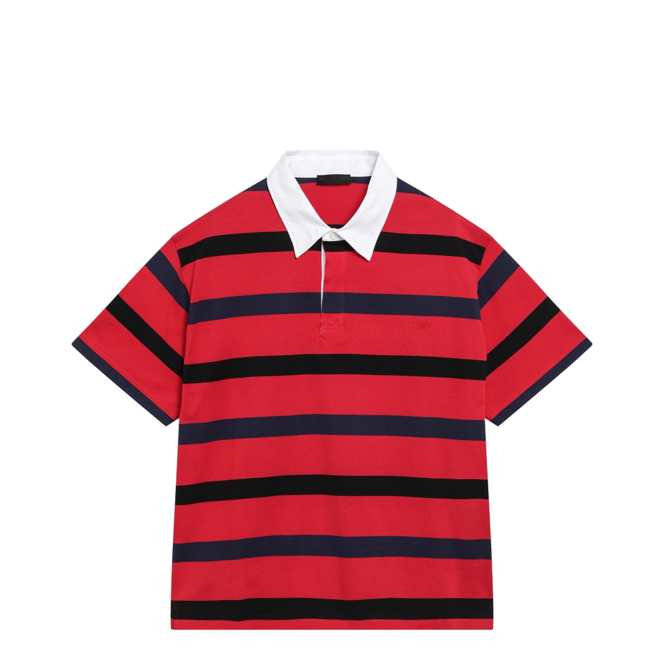 Short-Sleeved Polo Shirt With Red Blue Stripes - Image 1