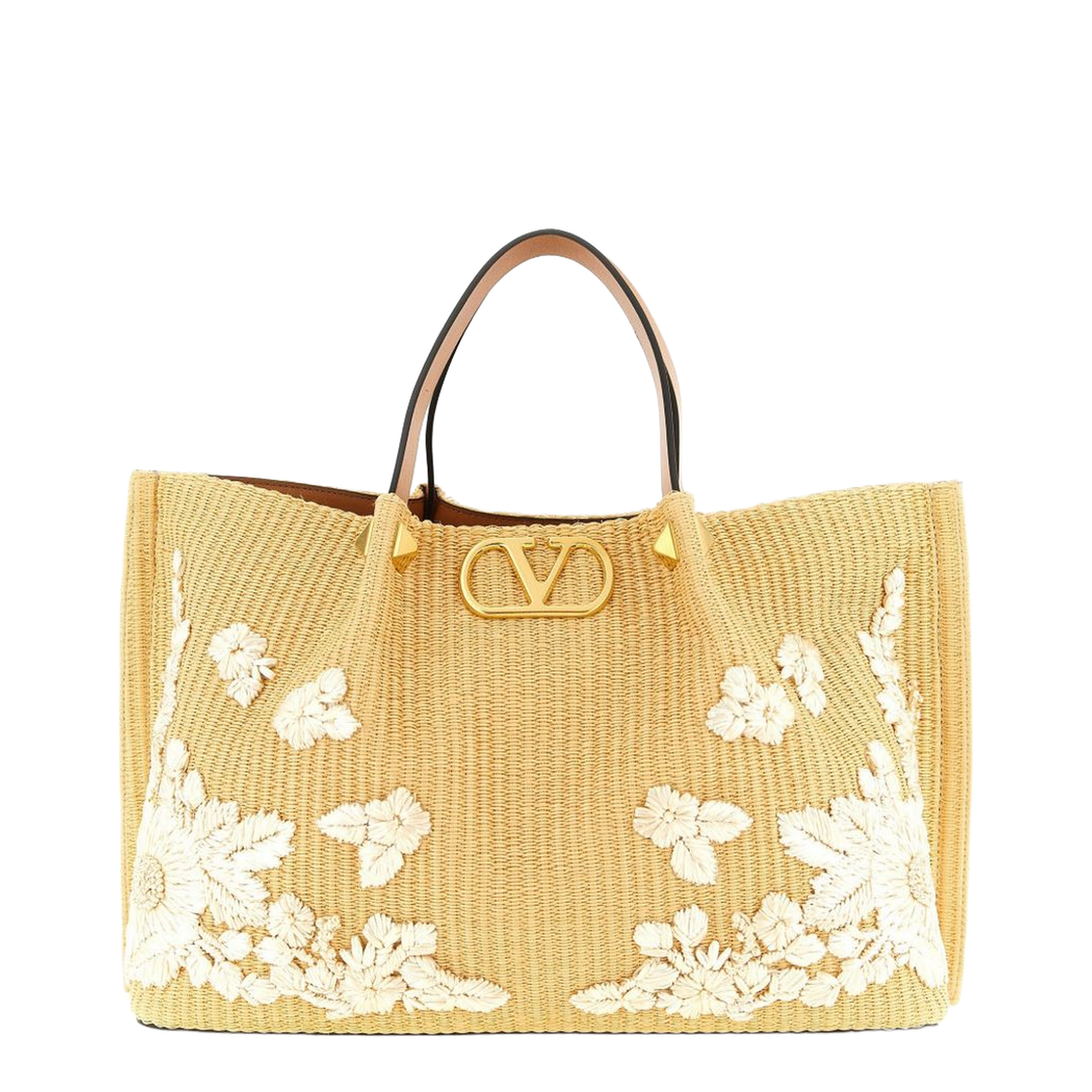 Medium Synthetic Raffia Shopping Bag - Natural/Black - Image 1