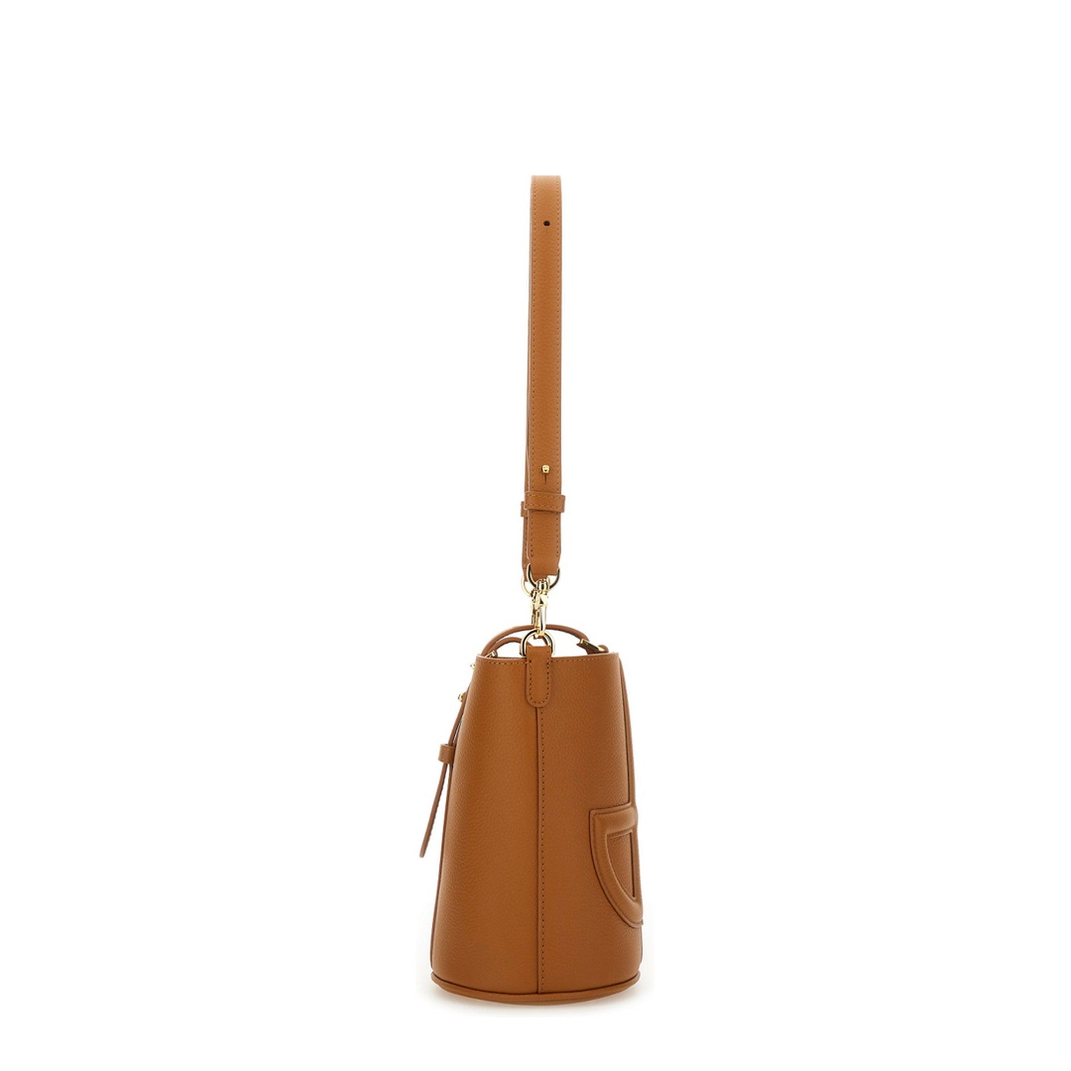 Small Calfskin & Canvas Bucket Bag - Caramel - Image 3