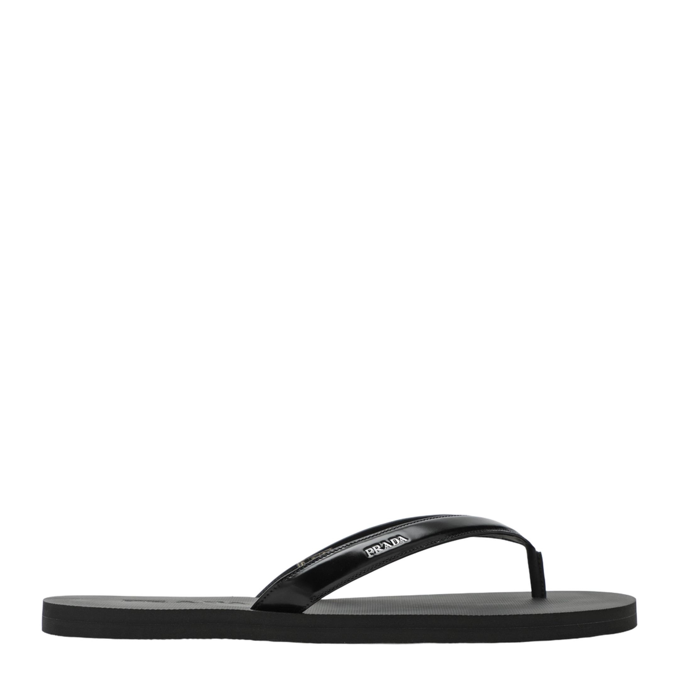 Black Brushed Leather Flip-Flop Sandals - Image 1