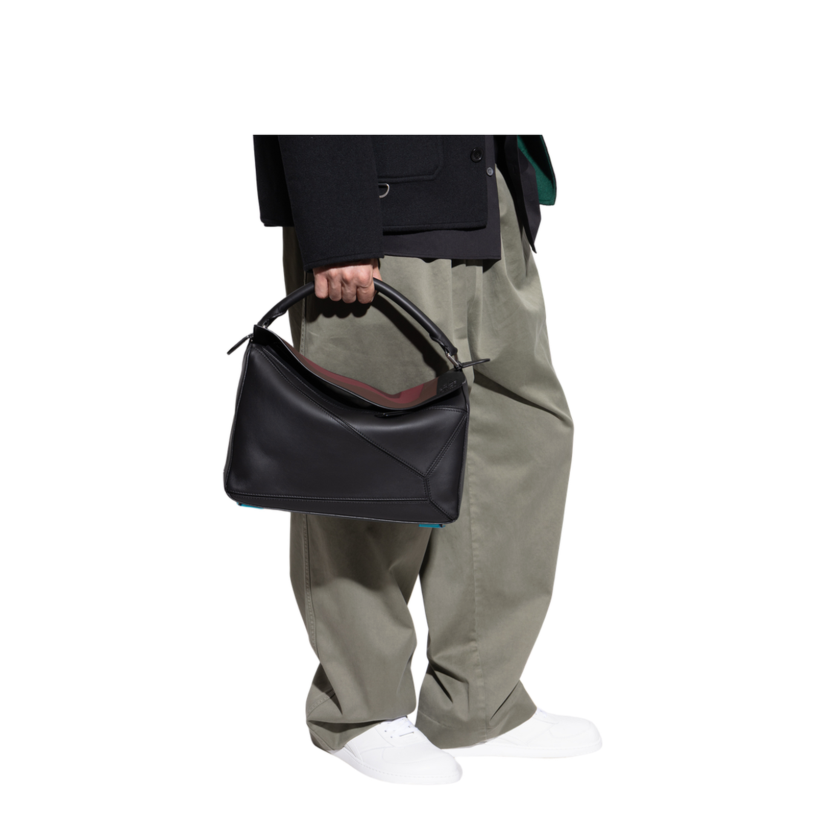 Puzzle Large Handbag Black Burgundy - Image 2