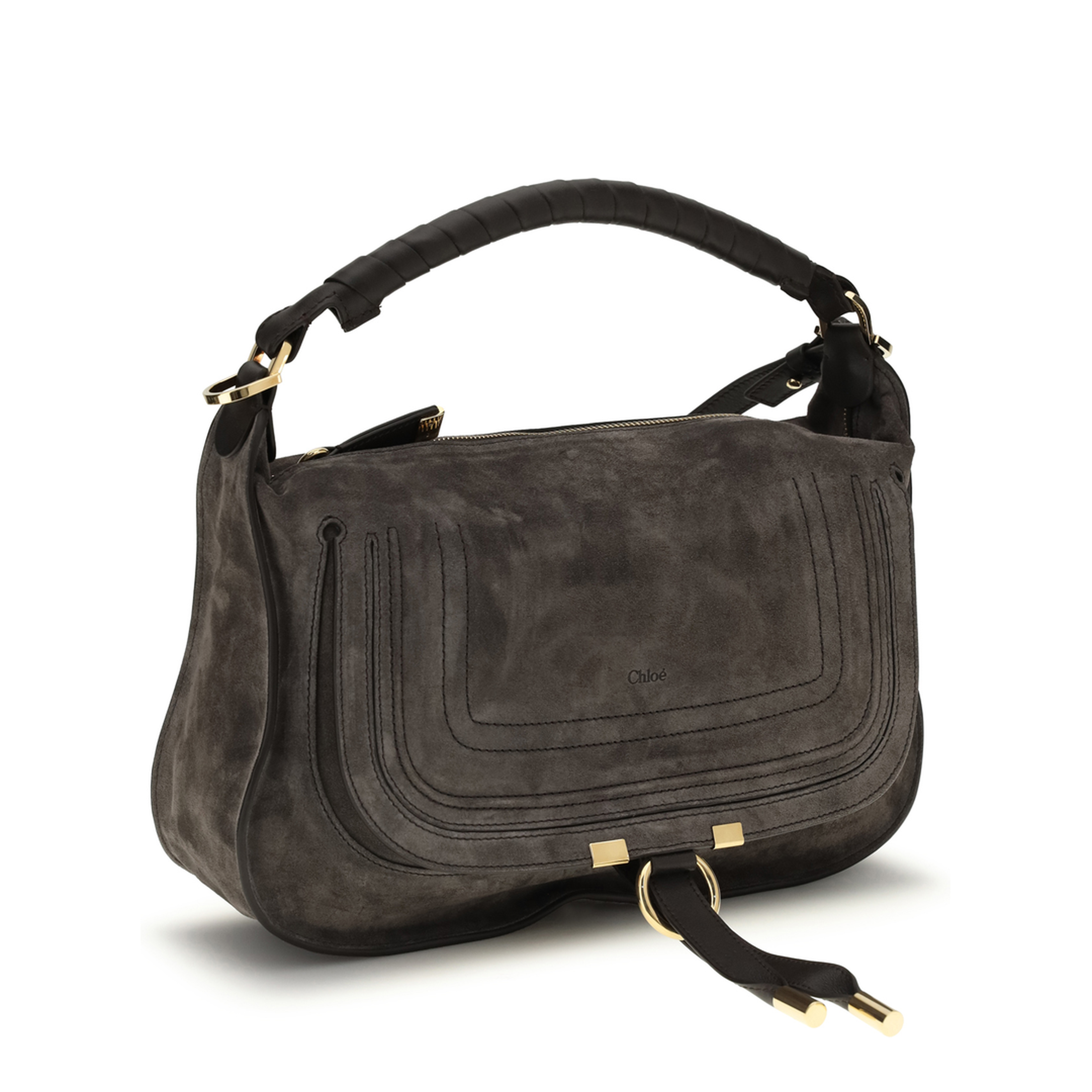 Marcie Small Calf Suede Shoulder Bag - Brown - Image 2