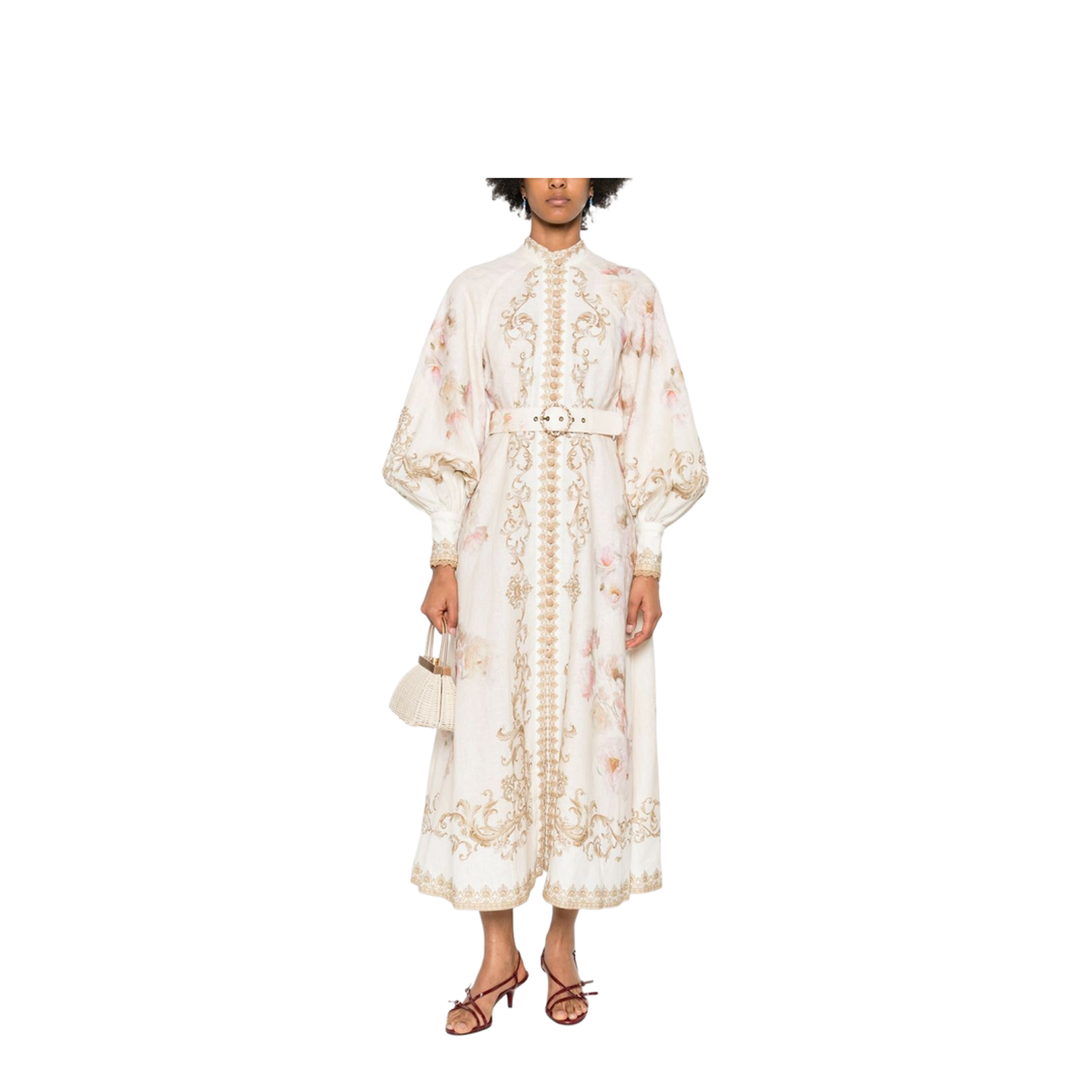 Cream Floral Baroque Linen Maxi Dress - Image 3